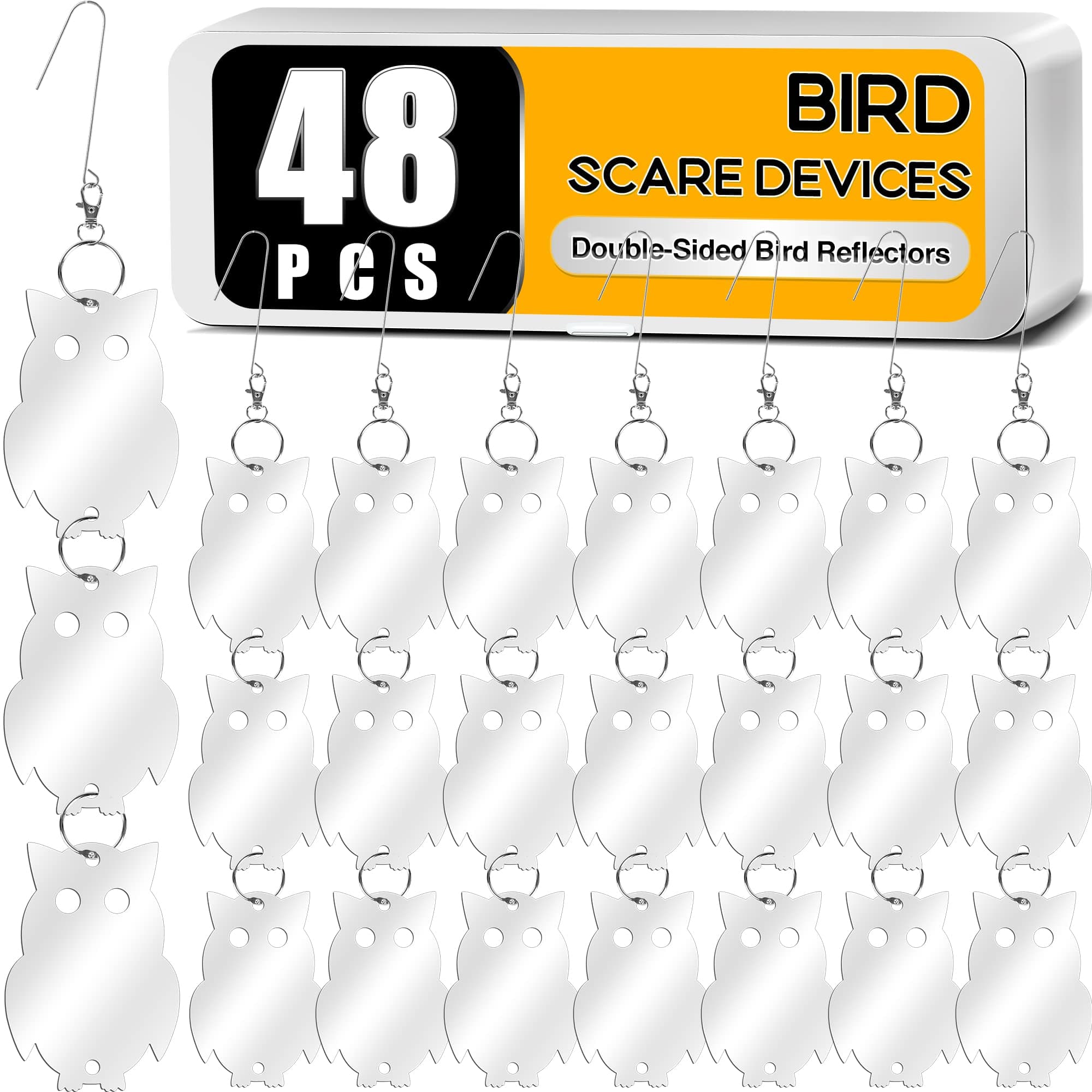 XPCARE48PCS Bird Scare Devices - Owl Shape Bird Reflective Discs - Highly Reflective Double-Sided Bird Reflectors - to Scare Woodpecker Pigeon Owls Birds Away