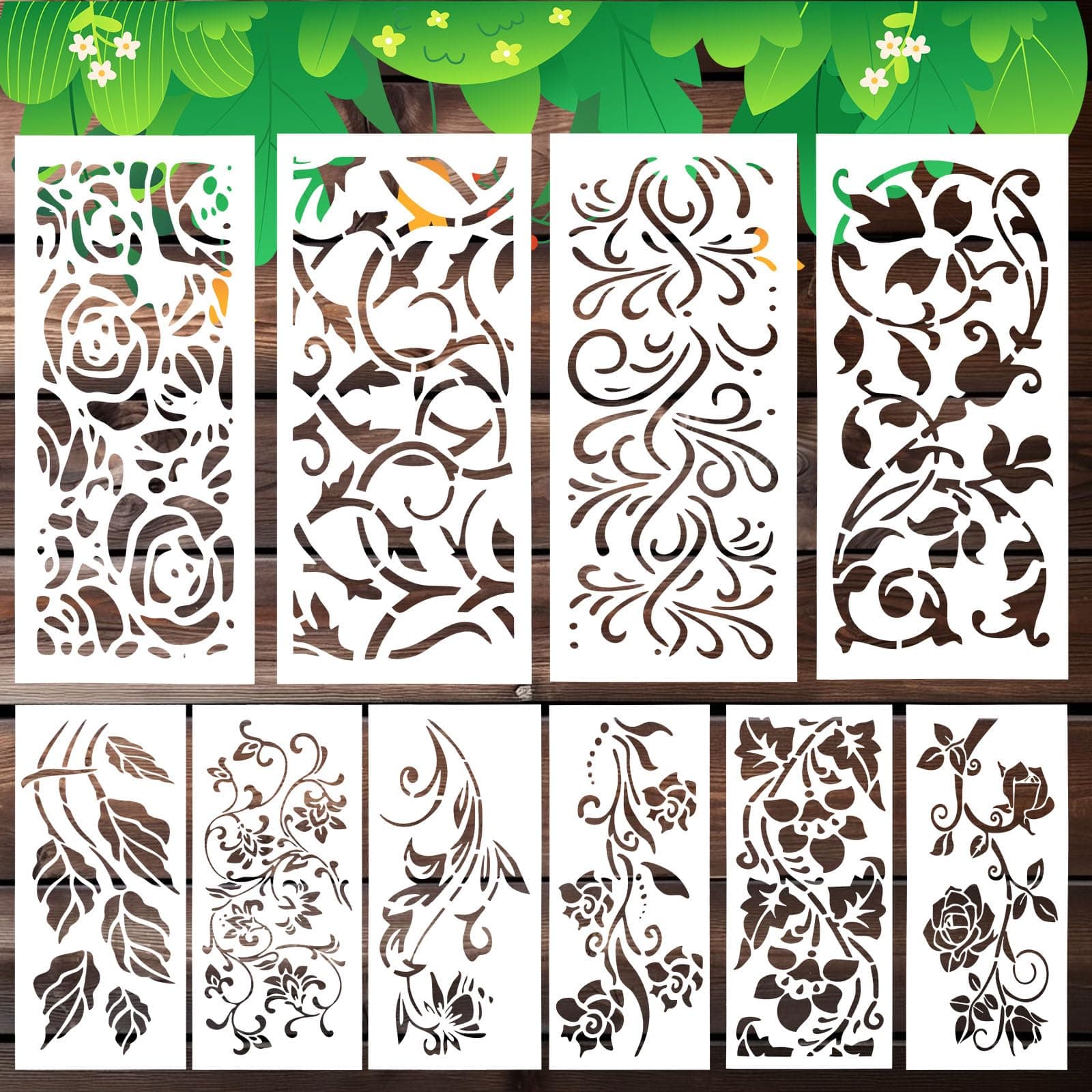 10 Pieces Flower Stencils for Painting, Ymapinc Leaf Stencil Floral Template Reusable Furniture Wall Canvas Decorative Stencils for Wood DIY Art Craft Canvas Home Decor