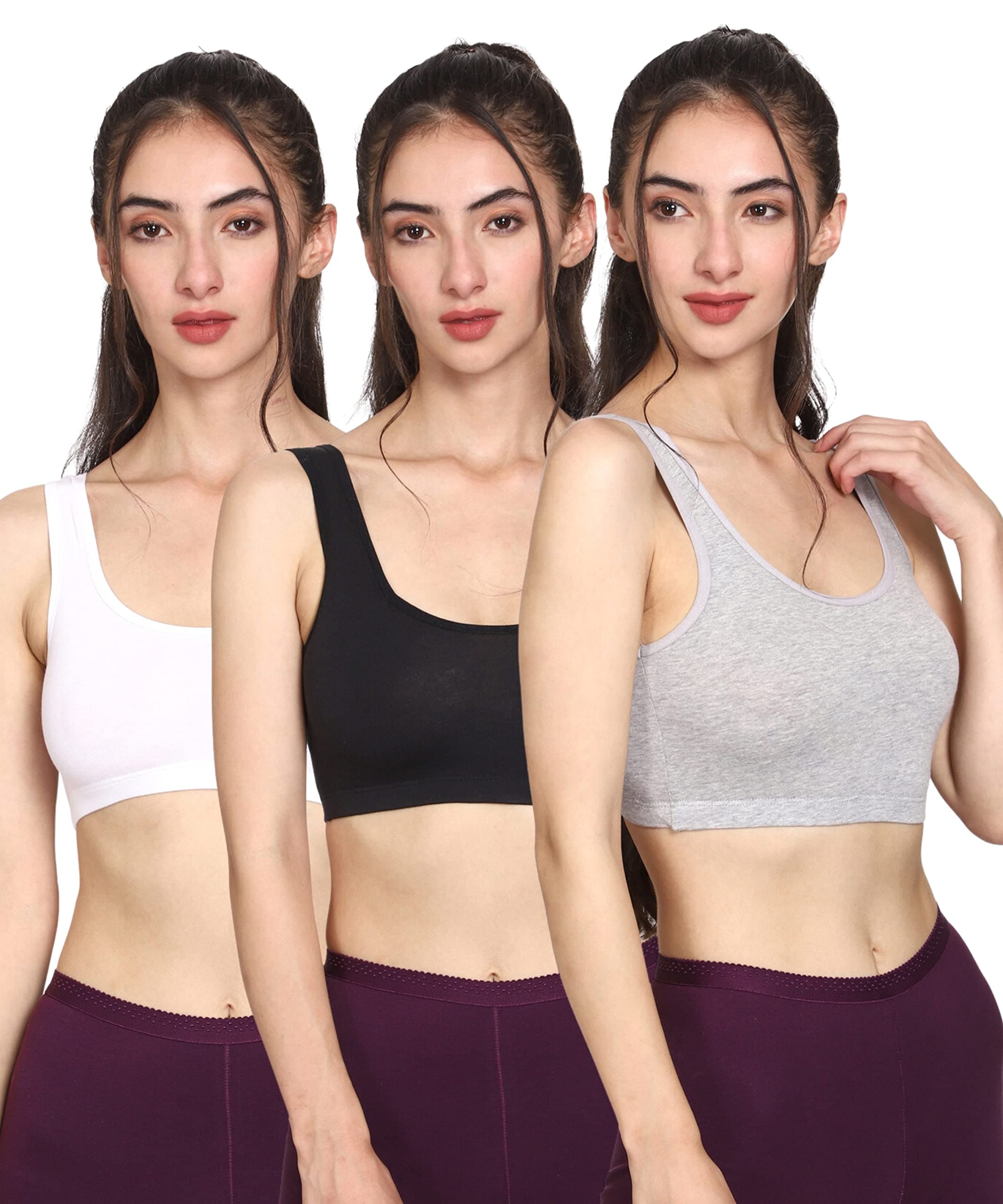 PipalWomen Cotton Non Padded Non-Wired Air Sports Bra (Pack of 3)