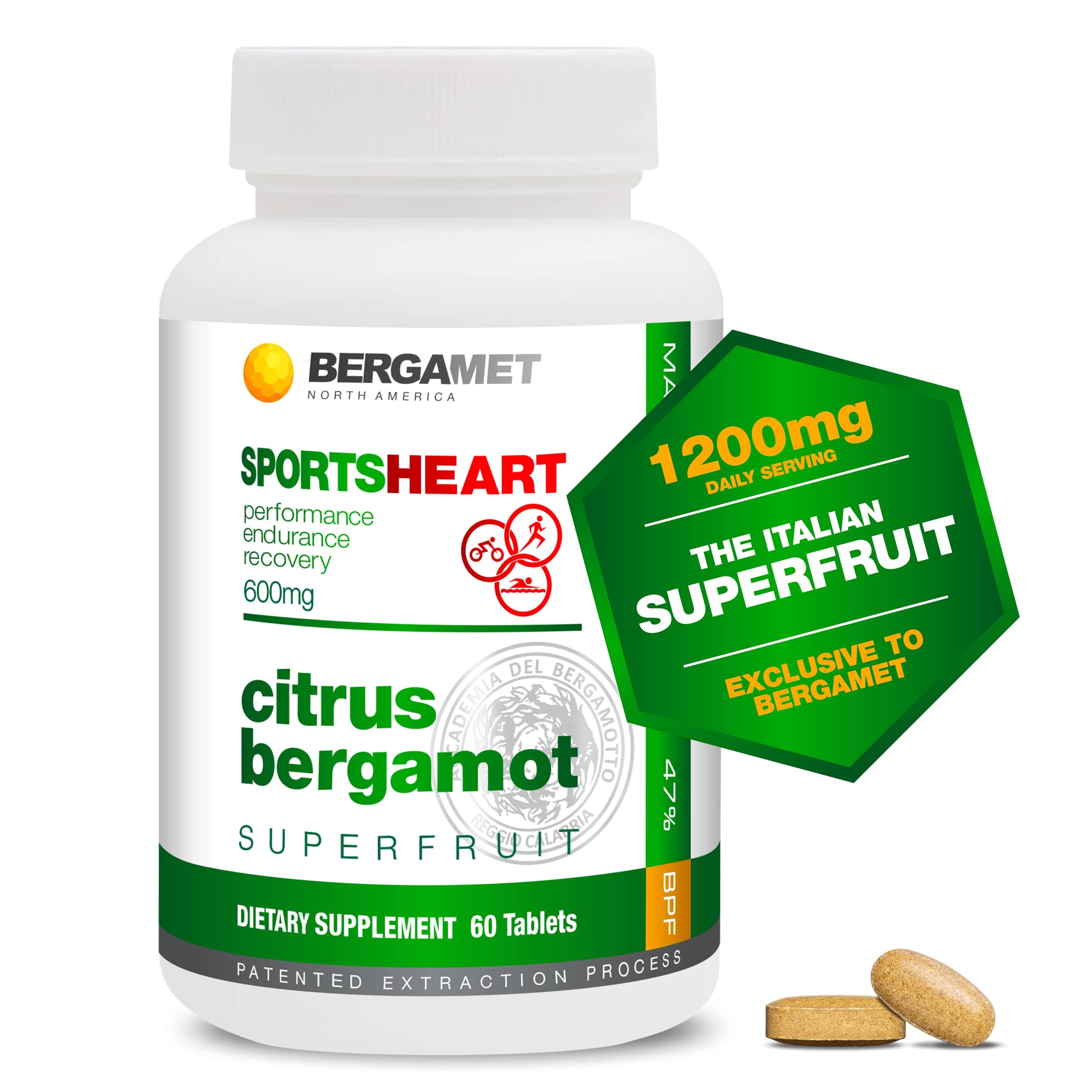 Sports Citrus Bergamot SuperFruit | Enhances Athletic Performance, Endurance and Recovery Naturally | Maintains Cardiovascular, Heart & Cholesterol Health | 47% BPF Super Strength Formula | 60 Tabs