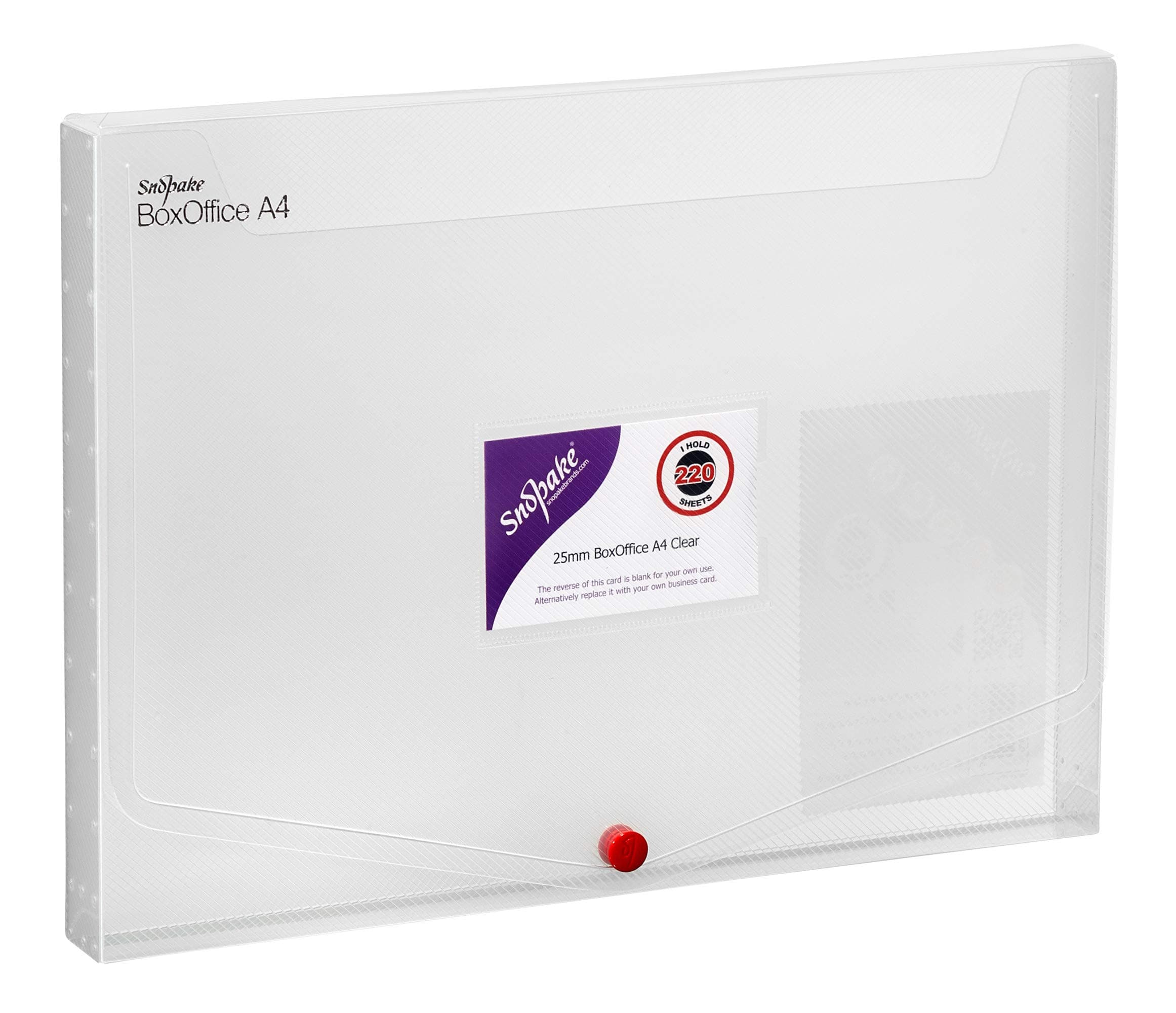 SnopakeA4 25 mm BoxOffice – Clear [Pack of 5] Polypropylene Storage Box with Business Card Holder [13733]