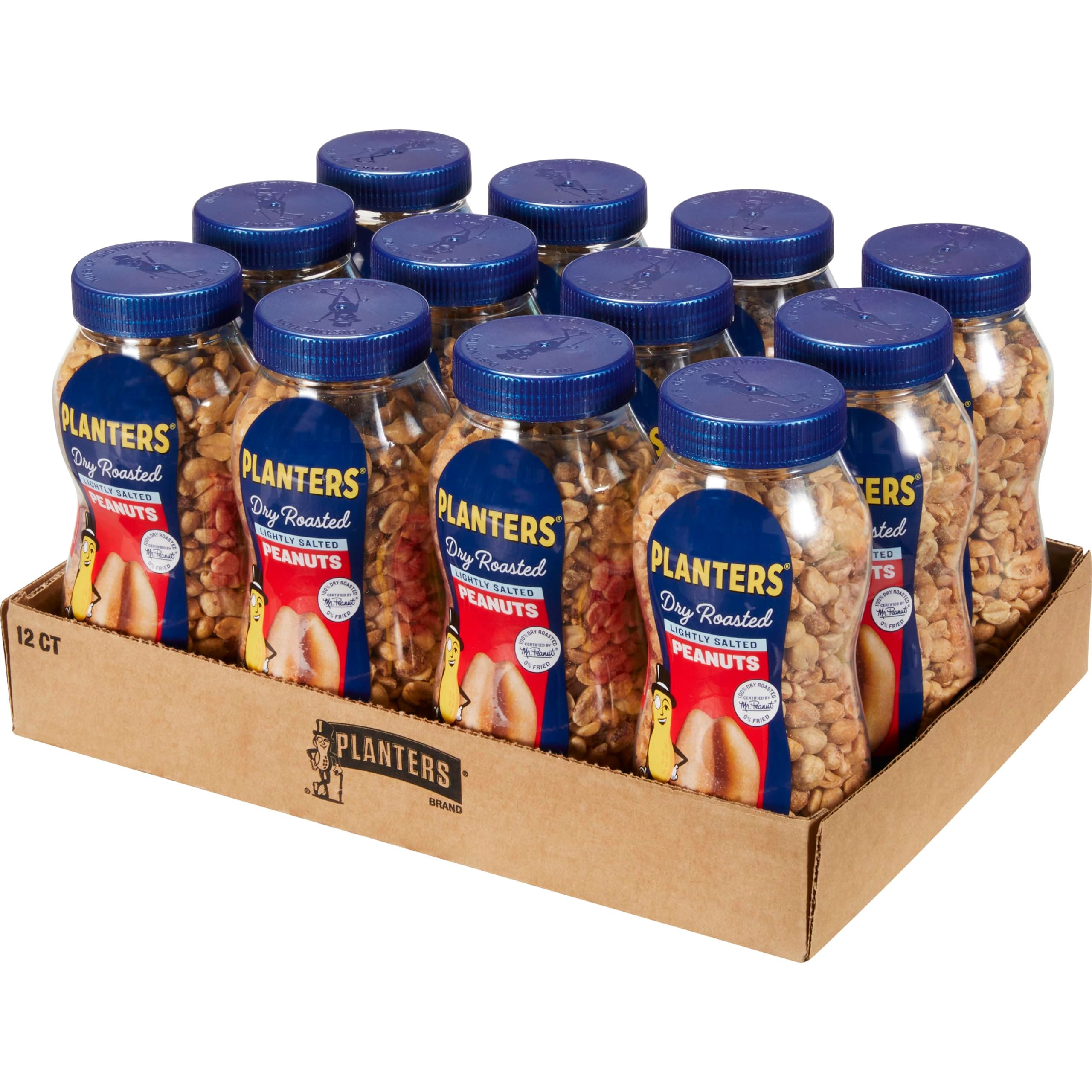 PLANTERS Peanuts, Dry Roasted Peanuts, Lightly Salted Snack Mix, Snacks for Adults - 16 oz. Jars, Pack of 12 PLANTERS Nuts