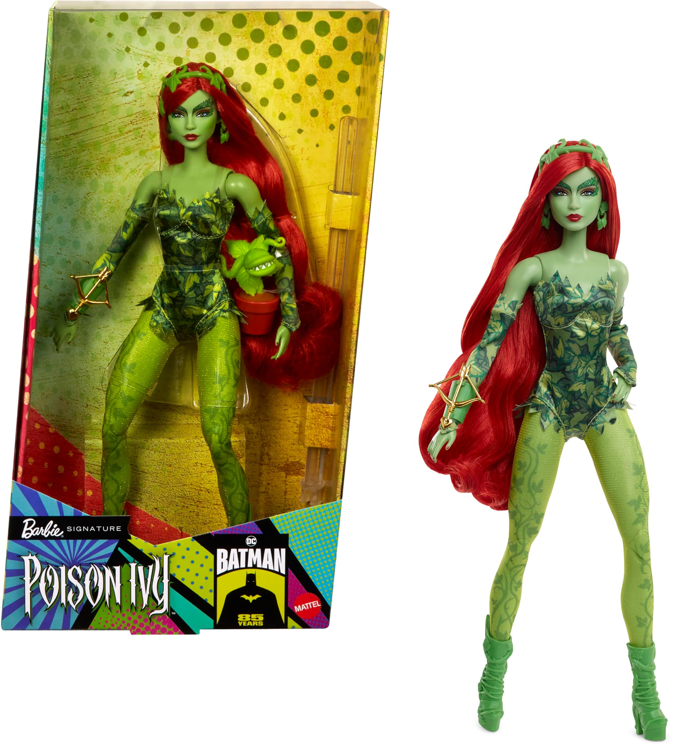 Barbie Poison Ivy Collector Signature Doll with Posable Body, Iconic Outfit, & Accessories, DC Batman 85th Anniversary Collectible, HRM51