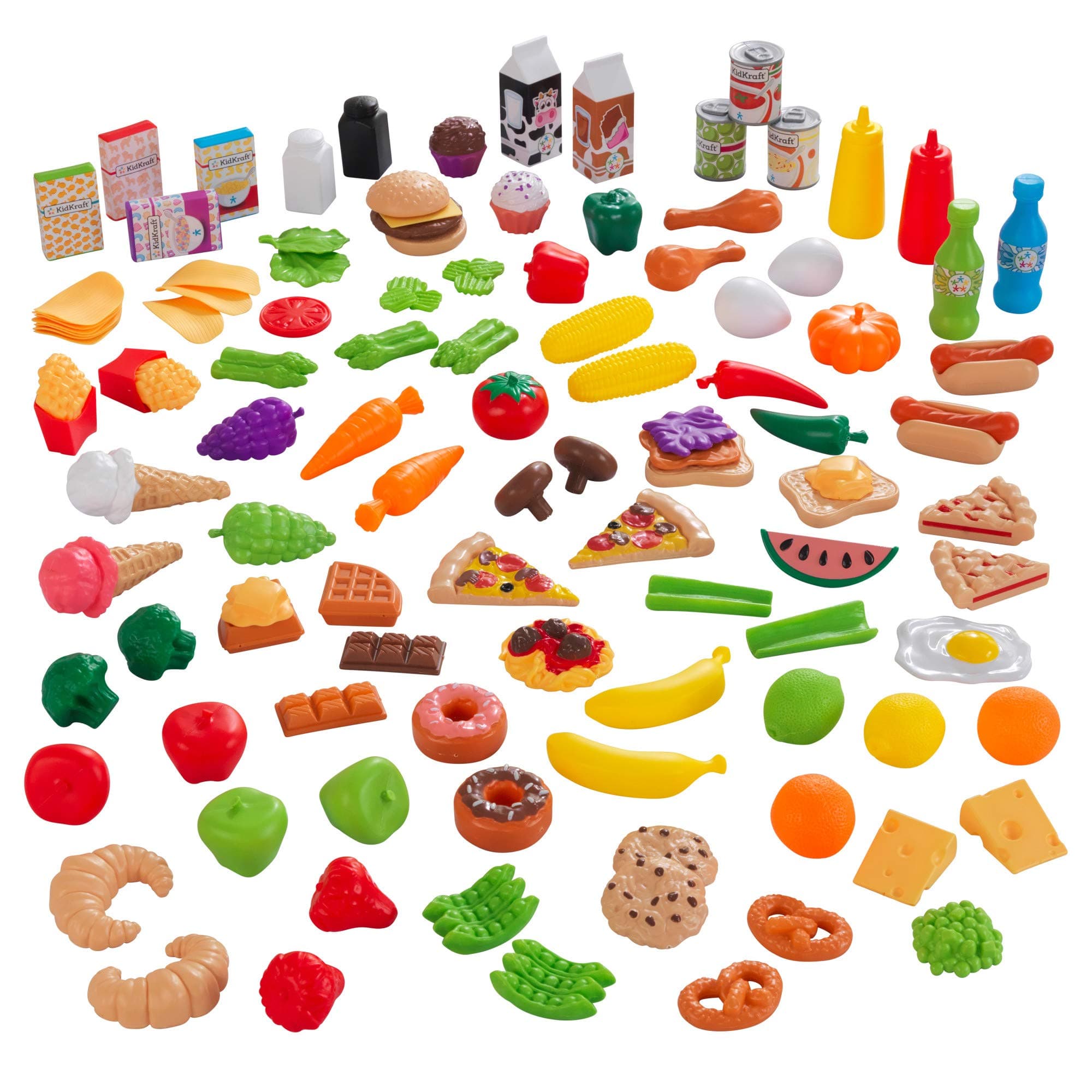 KidKraft Tasty Treats Toy Food Set with 115 Pieces, Pretend Play Food Set, Accessory for Kids' Kitchen and Toy Supermarket, Play Kitchen Accessories, Kids' Toys, 63330