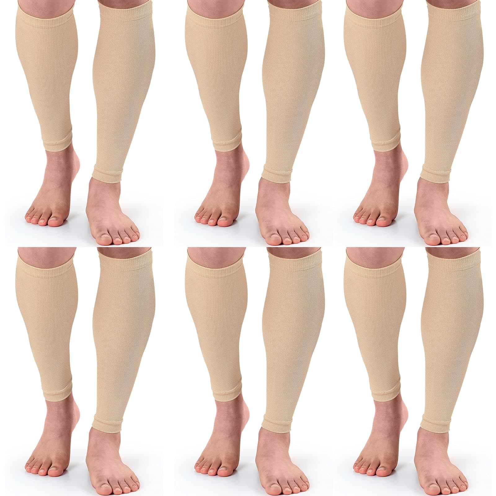 6 Pairs Footless Compression Socks Calf Leg Compression Sleeves Women Men for Running Cycling Varicose Veins Pain Relief