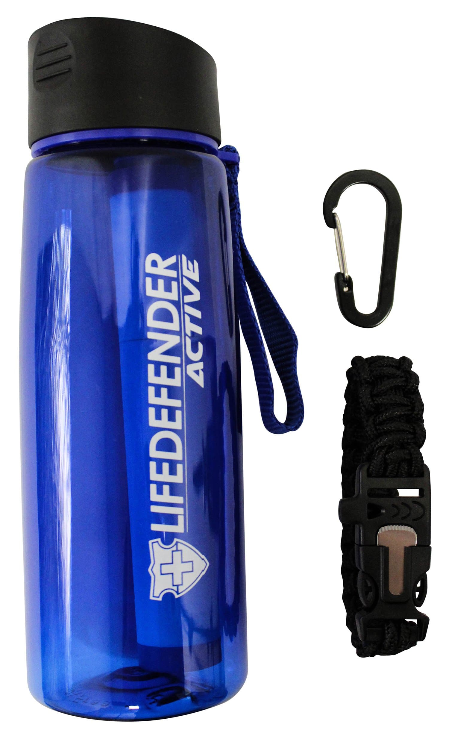 Life Defender Best Water Filter Camping Bottle for Hiking/Survival/Camping - 2 Stage with 1500L Capacity - Removes 99.999% of Waterborne Bacteria - Includes Paracord Bracelet with Flint