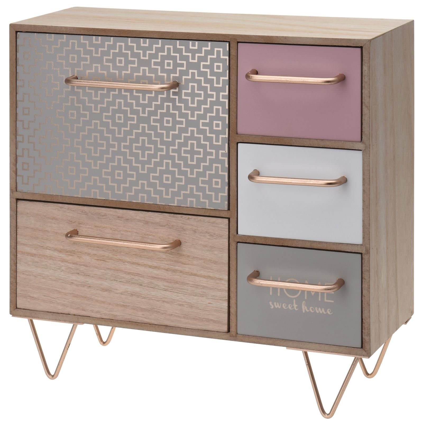 Wooden Mini Dresser with 5 Drawers Drawer Cabinet Shabby Chic Country Cottage Jewellery Box Storage Room Tidy Shelf Organiser Furniture