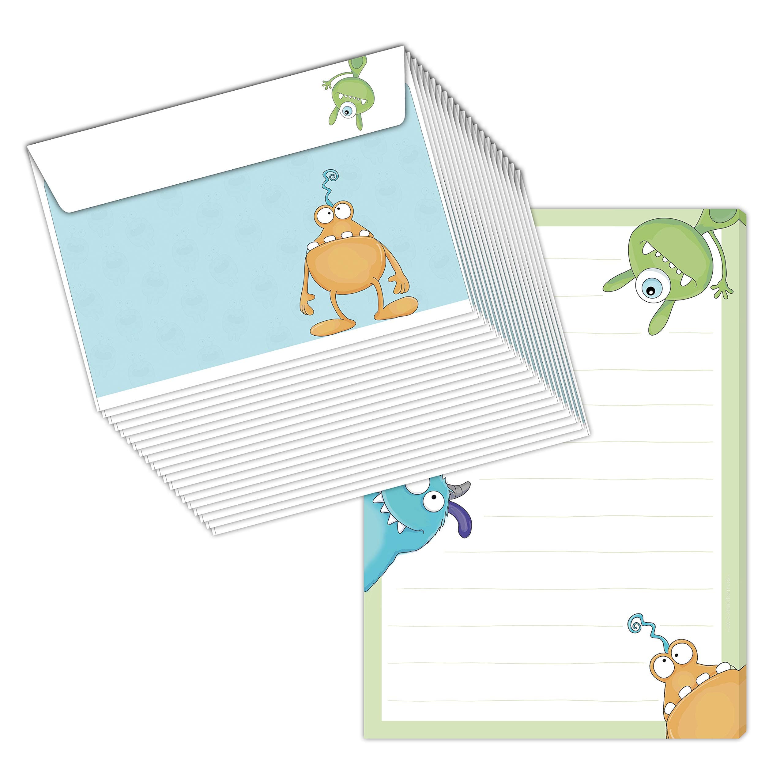 Writing pad / letter pad "MONSTER", DIN A5 (lined 50 sheets) including 20 matching envelopes / for letters and stationery