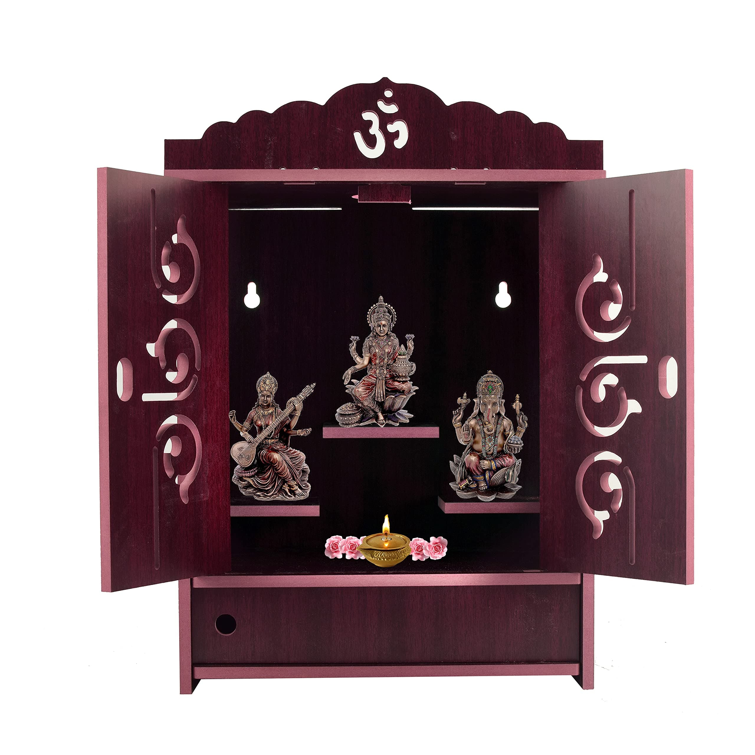 MIDU Pooja Mandir for Home Wall Hanging MDF Wooden Temple with Door Brand (Dark Brown 1)