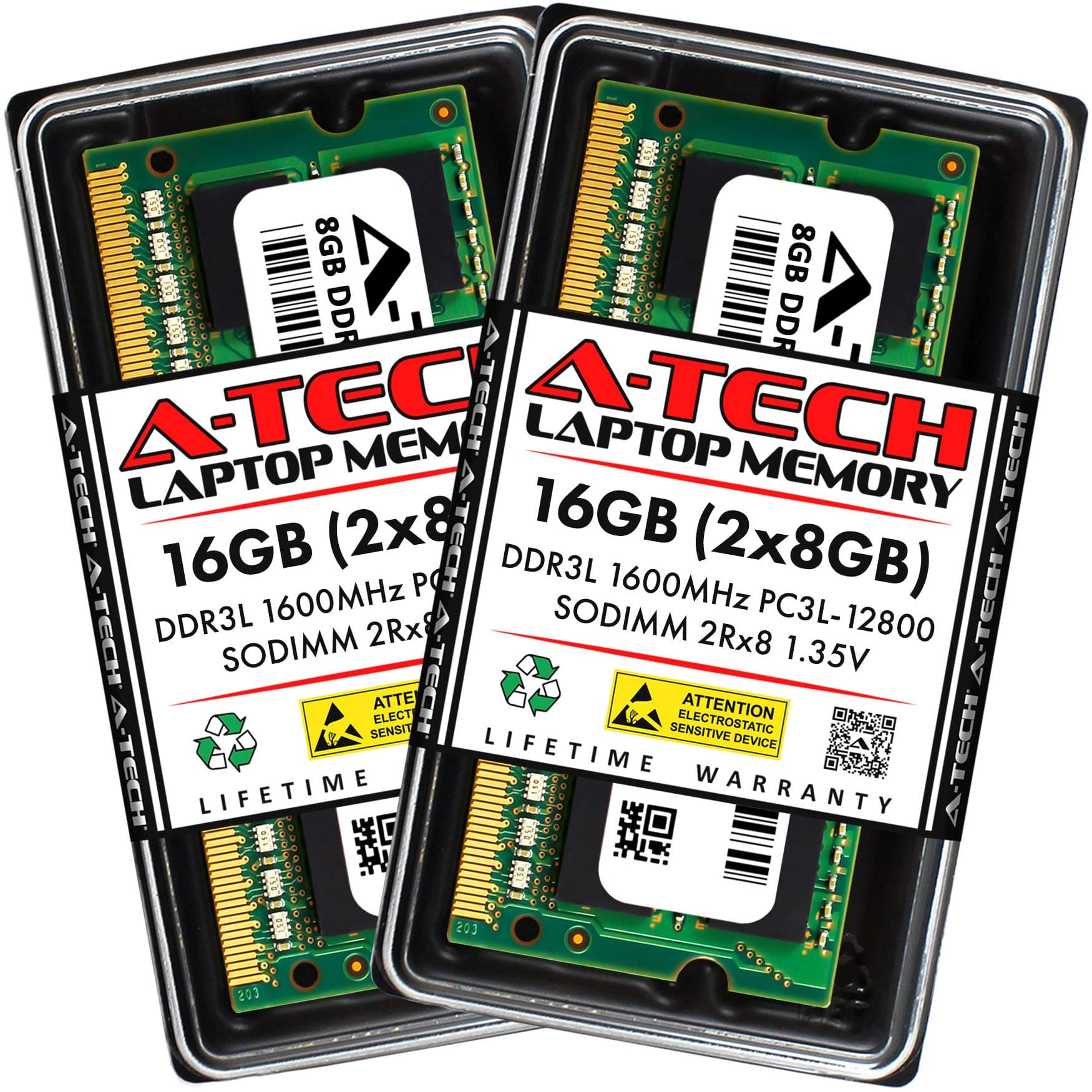 A-Tech 16GB Kit (2X 8GB) DDR3/DDR3L 1600MHz PC3L-12800 2Rx8 1.35V CL11 Non ECC Unbuffered Low Voltage 204 Pin SODIMM Laptop Notebook Computer Memory Ram Upgrade