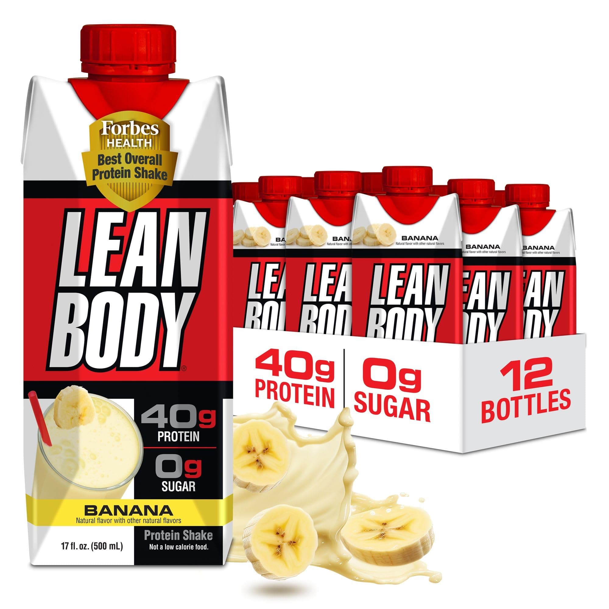 Lean Body Ready-to-Drink Banana Protein Shake,40g Protein,Whey Blend,0 Sugar,Gluten Free,22 Vitamins & Minerals,17 Ounce (Recyclable Carton & Lid - Pack of 12) LABRADA