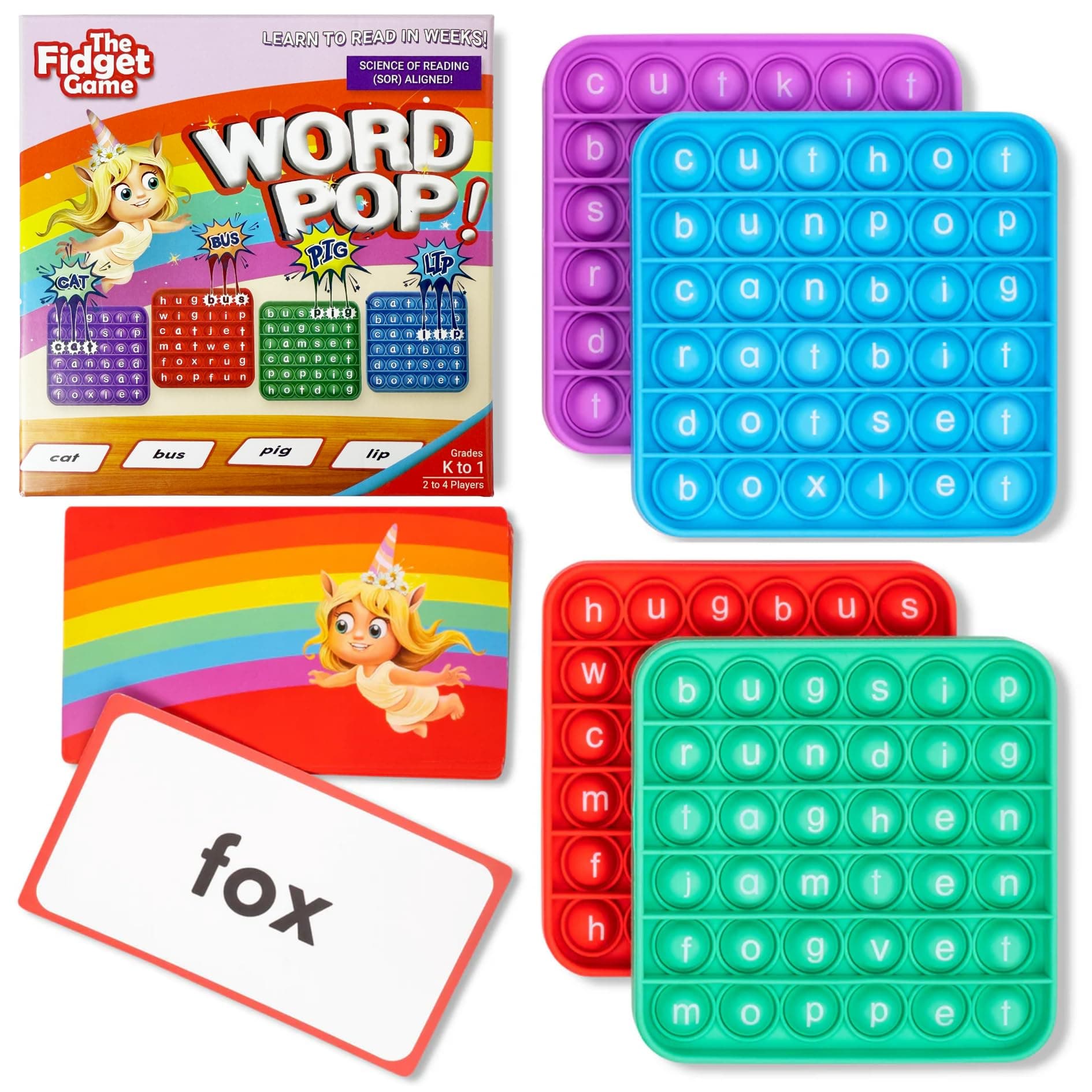 The Fidget Game Word Pop CVC Words - Learn to Read in Weeks - Multisensory Reading & Phonics Interactive Tools Ideal for Pre Kindergarten to 1st Grade