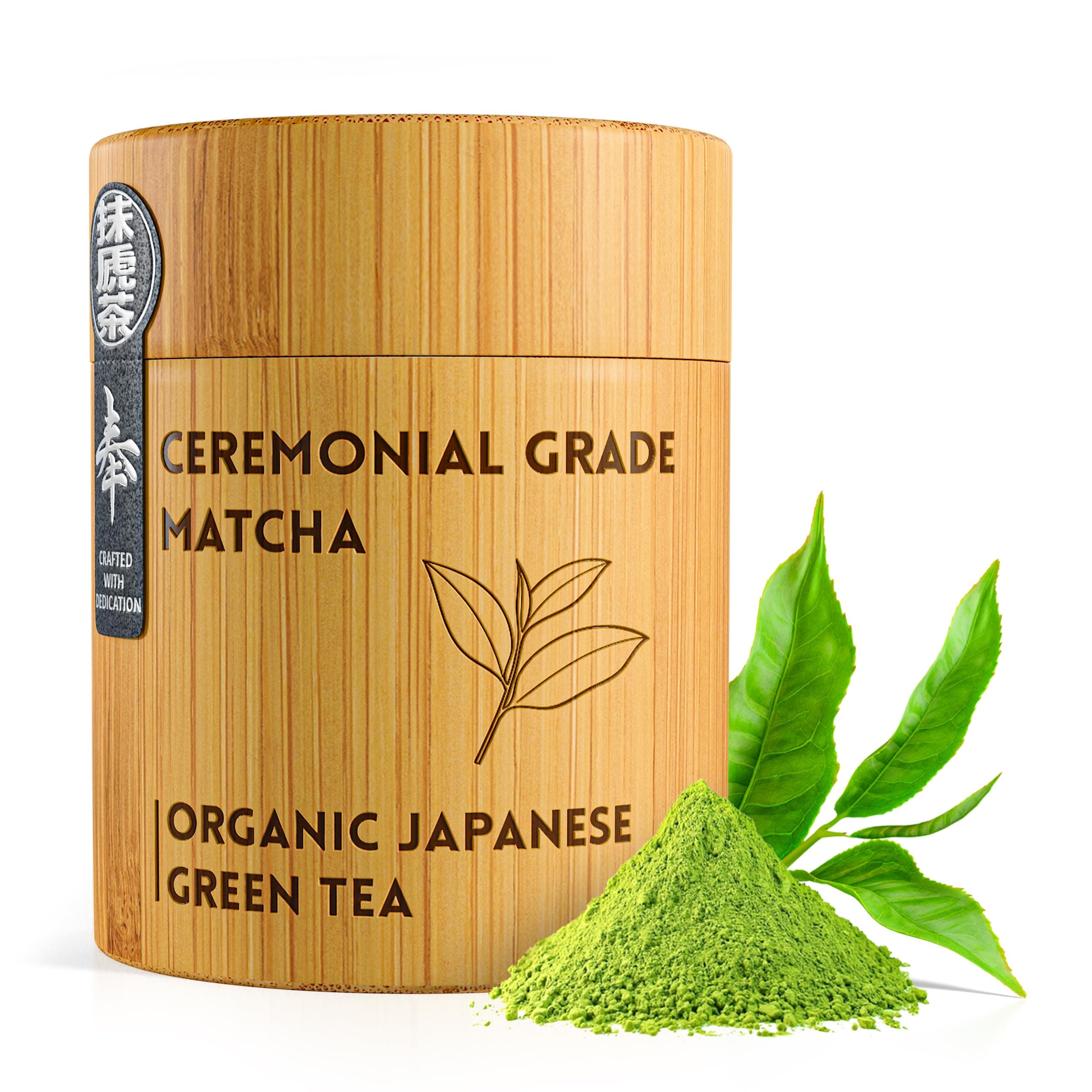 Organic Ceremonial Grade Japanese Matcha Green Tea Powder (40g) – Bamboo Box – Rich & Creamy Taste: For Hot & Cold Drinks, Lattes, Smoothies – Boosts Energy Levels