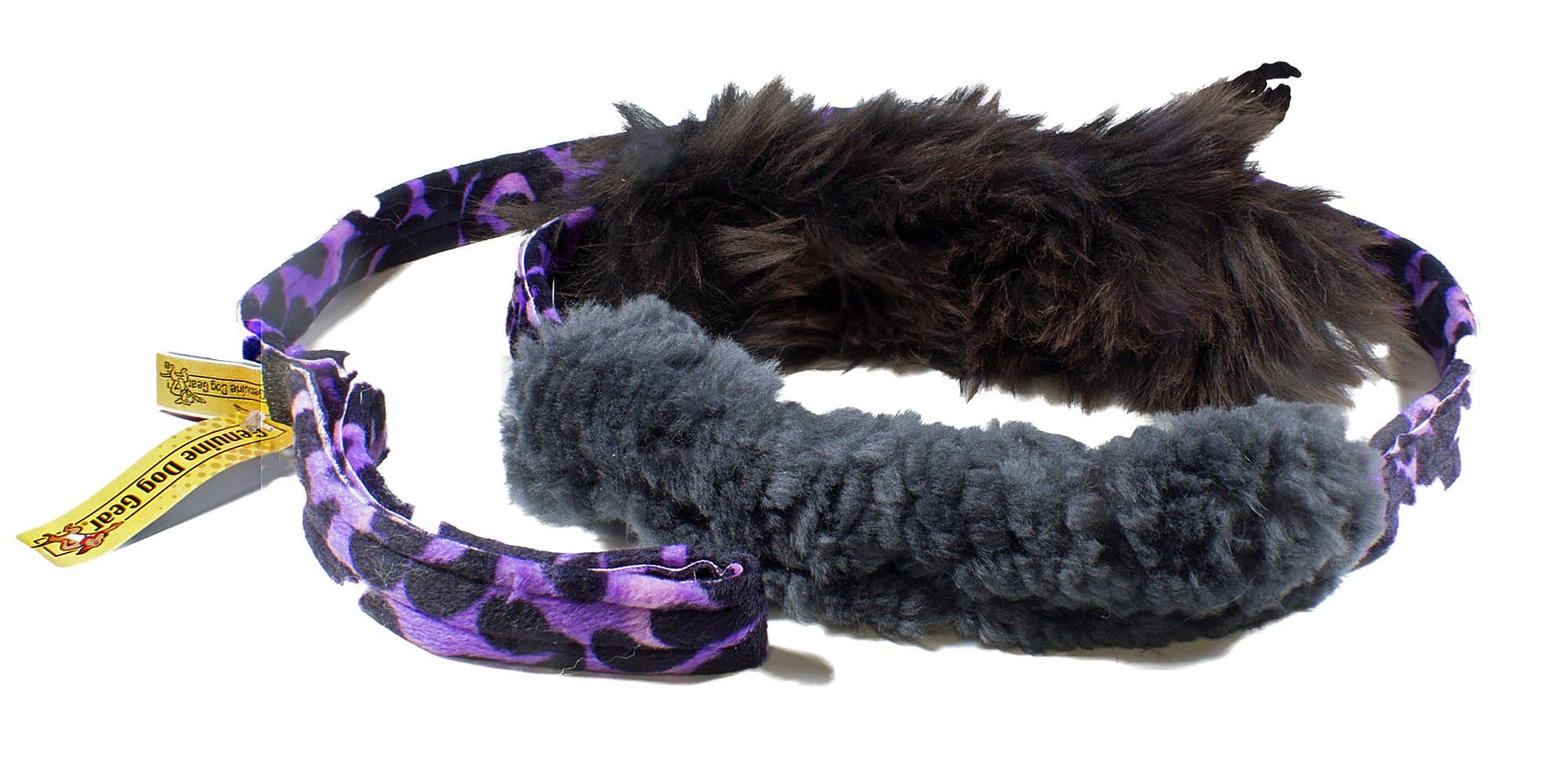 Double Fur Area - Long Sheepskin Drag and Tug Dog Toy (Purple & Black Print)