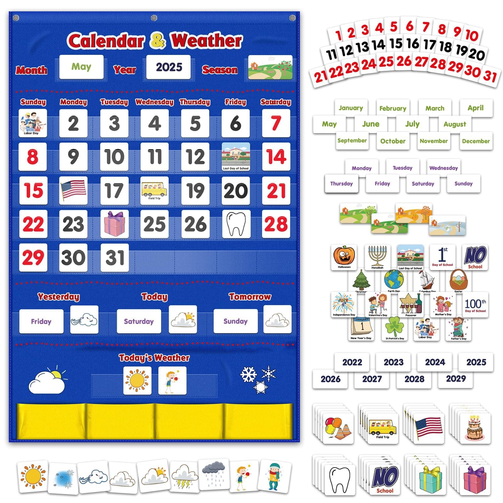 Calendar and Weather Pocket Chart, Classroom Organized Chart, 149 Pieces