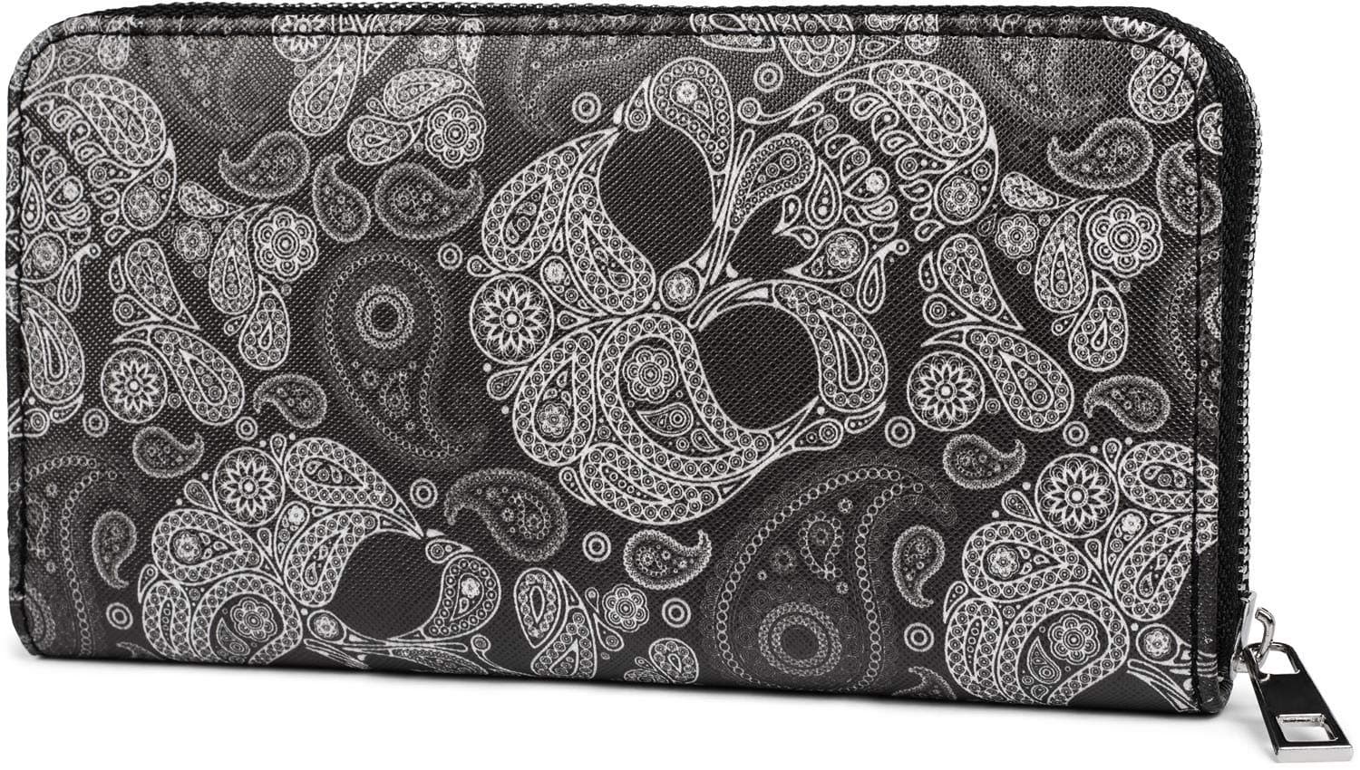 Women Purse with Skull Paisley Print, Zip, Wallet 02040118, Colour:Black
