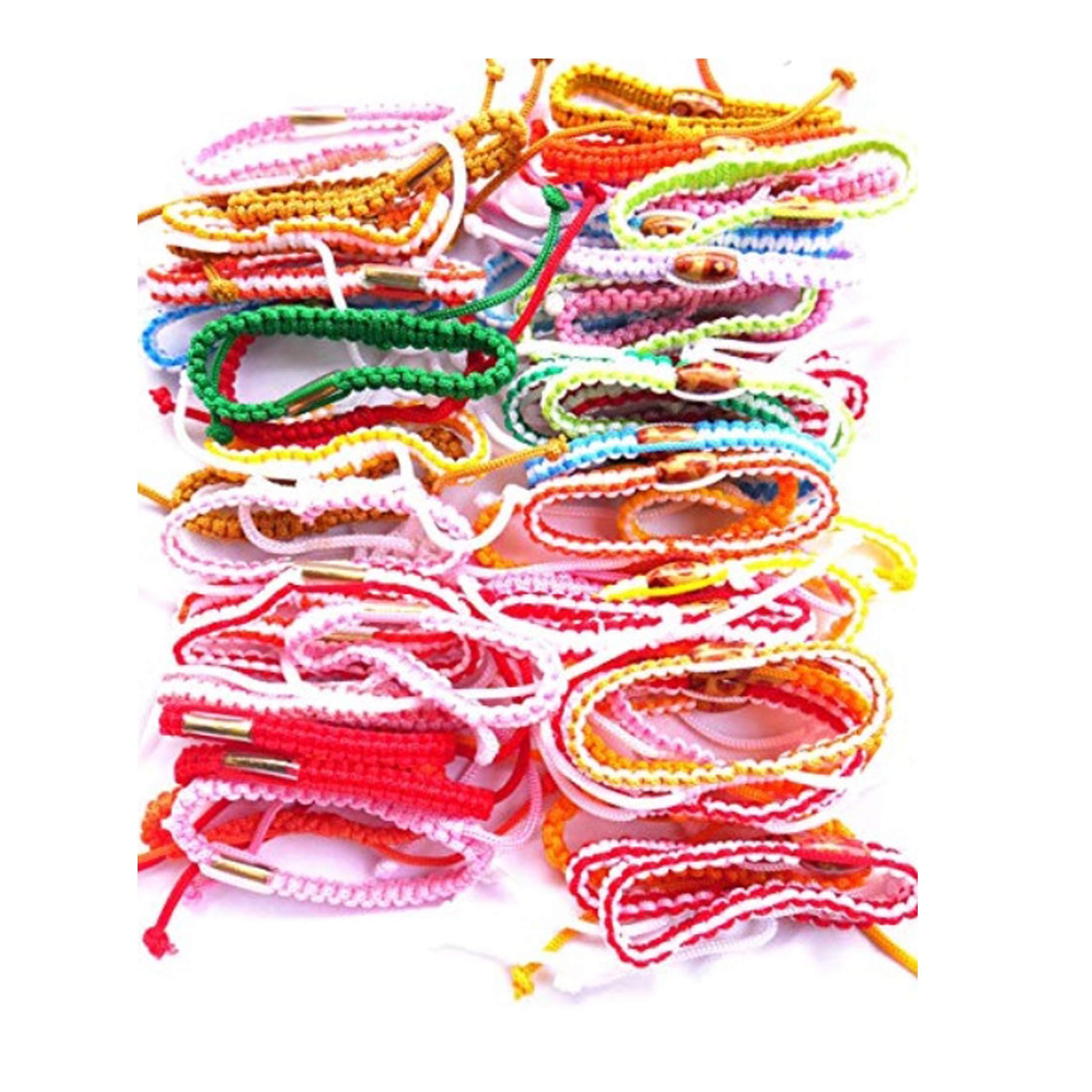 Randon Lot of 10 Multi Color Handmade Takrut Brass Wood Buddhist Thai Wristband Amulet Blessed Karma Good Luck Love Friendship Yoga Meditation Mindfulness Bracelet Gift