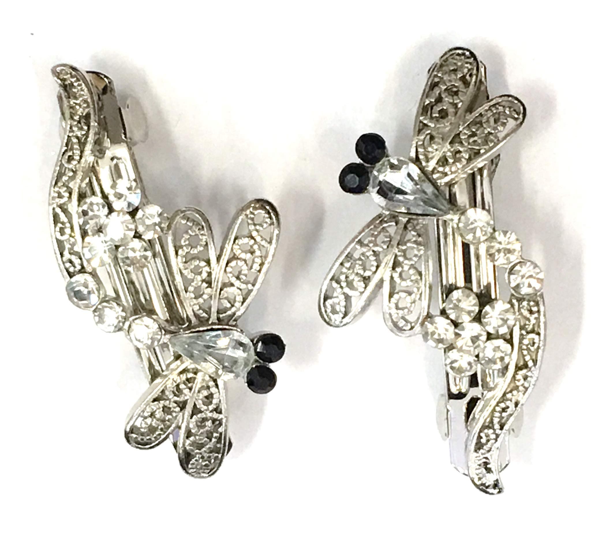 2 Pieces Set Dragonfly Clear Rhinestone With Silver Color Metal Clips