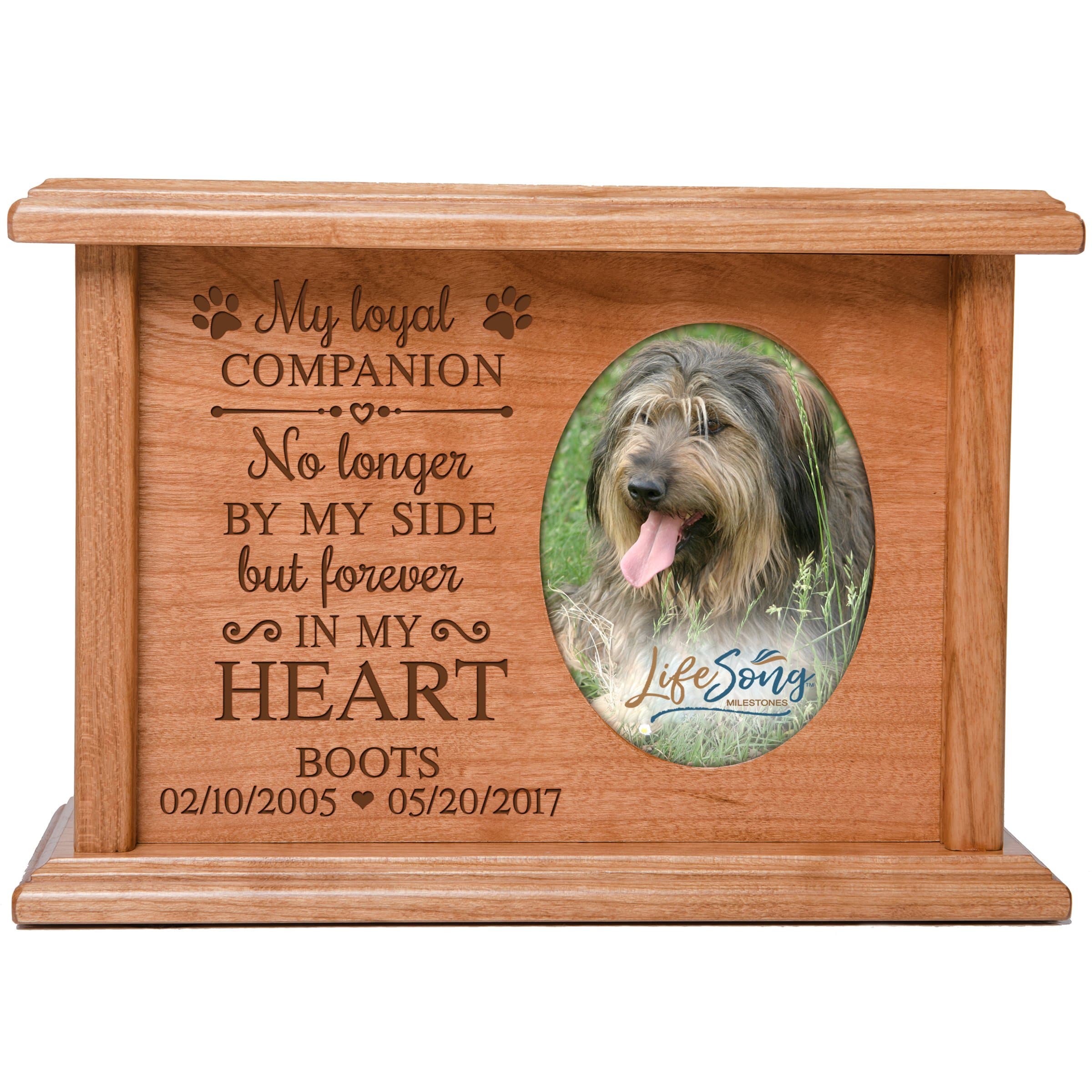 LifeSong Milestones Small Wooden Urns for Ashes Mini Cremation Urns for Pets Ashes Personalized Memorial Urns for Dogs Cats PES Ashes Photo Urns Wall Urns Decorative Urn Box - My Loyal Companion Urn