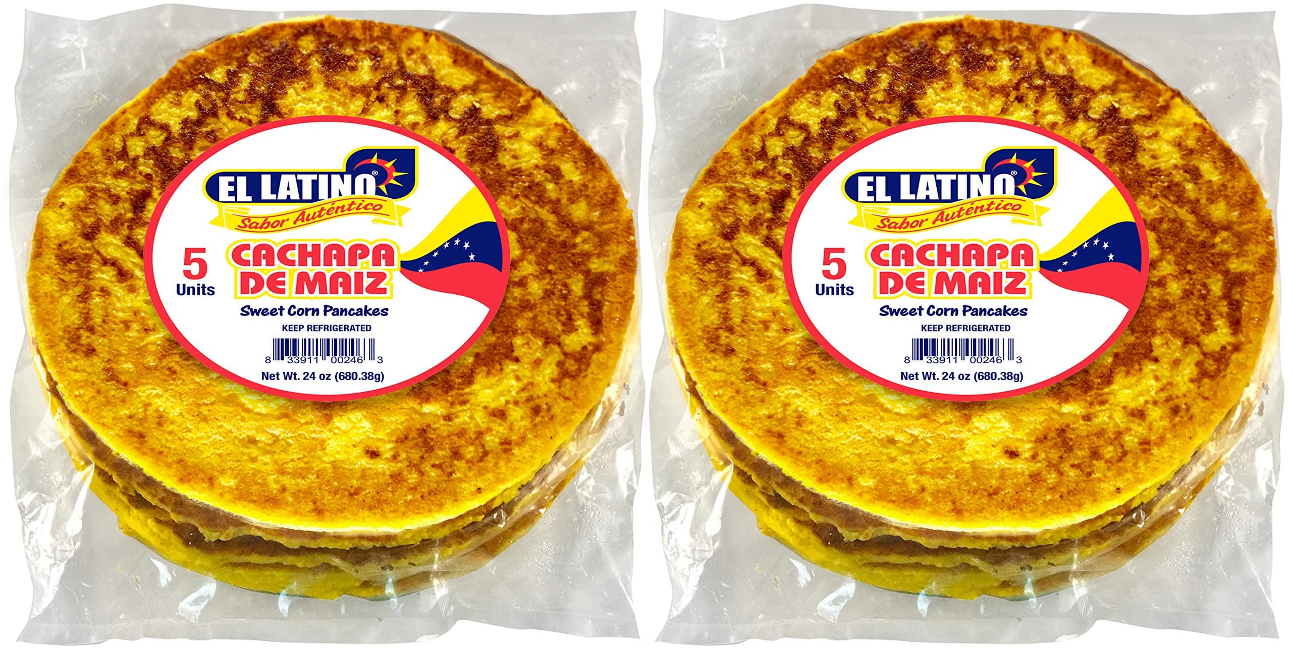 El Latino cachapas, 2 packs of 5 units or 24oz each , Total 10 cachapas, 3lb