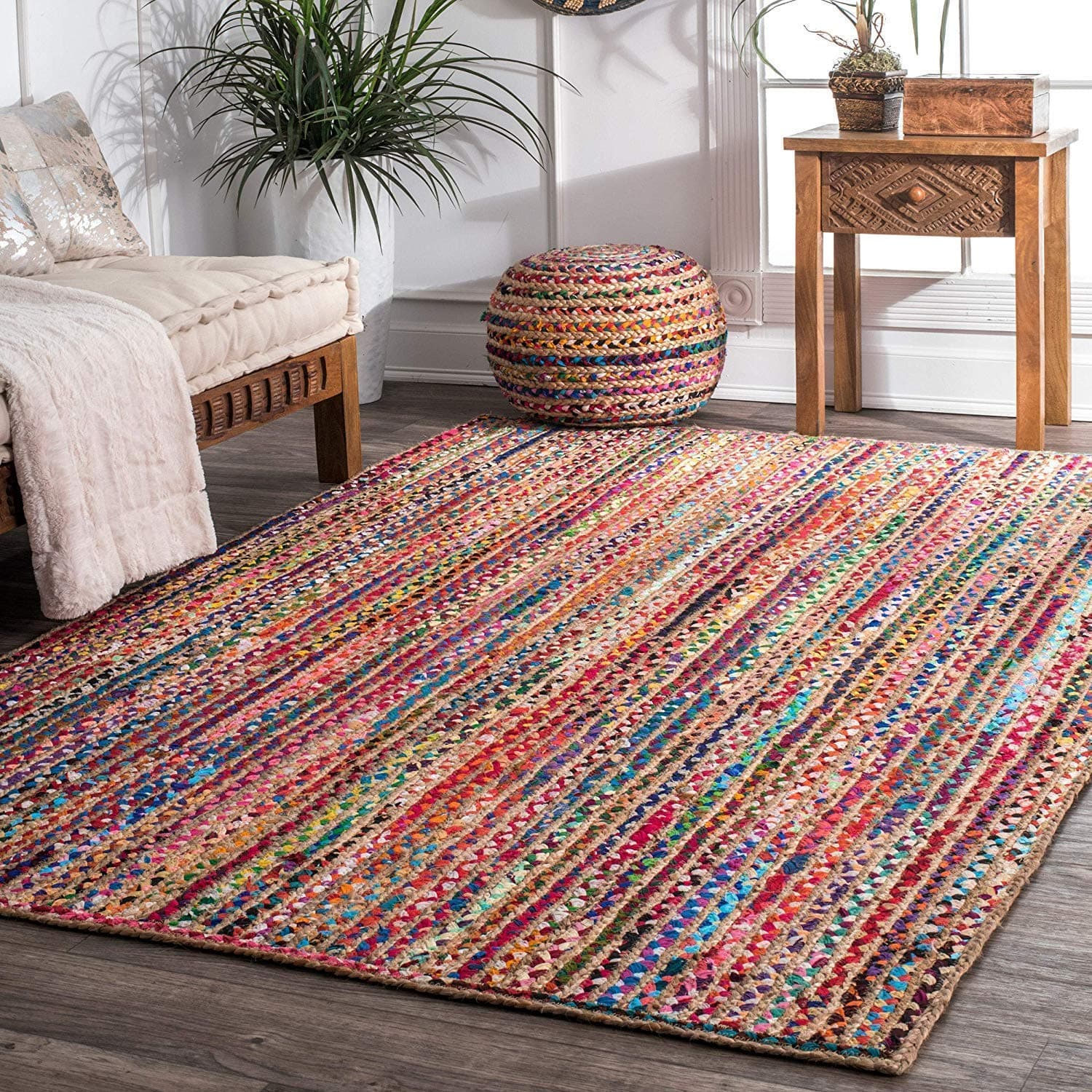 Imsid Modern Rug (Multicolour, Chindi Jute, 3 X 5 Feet)