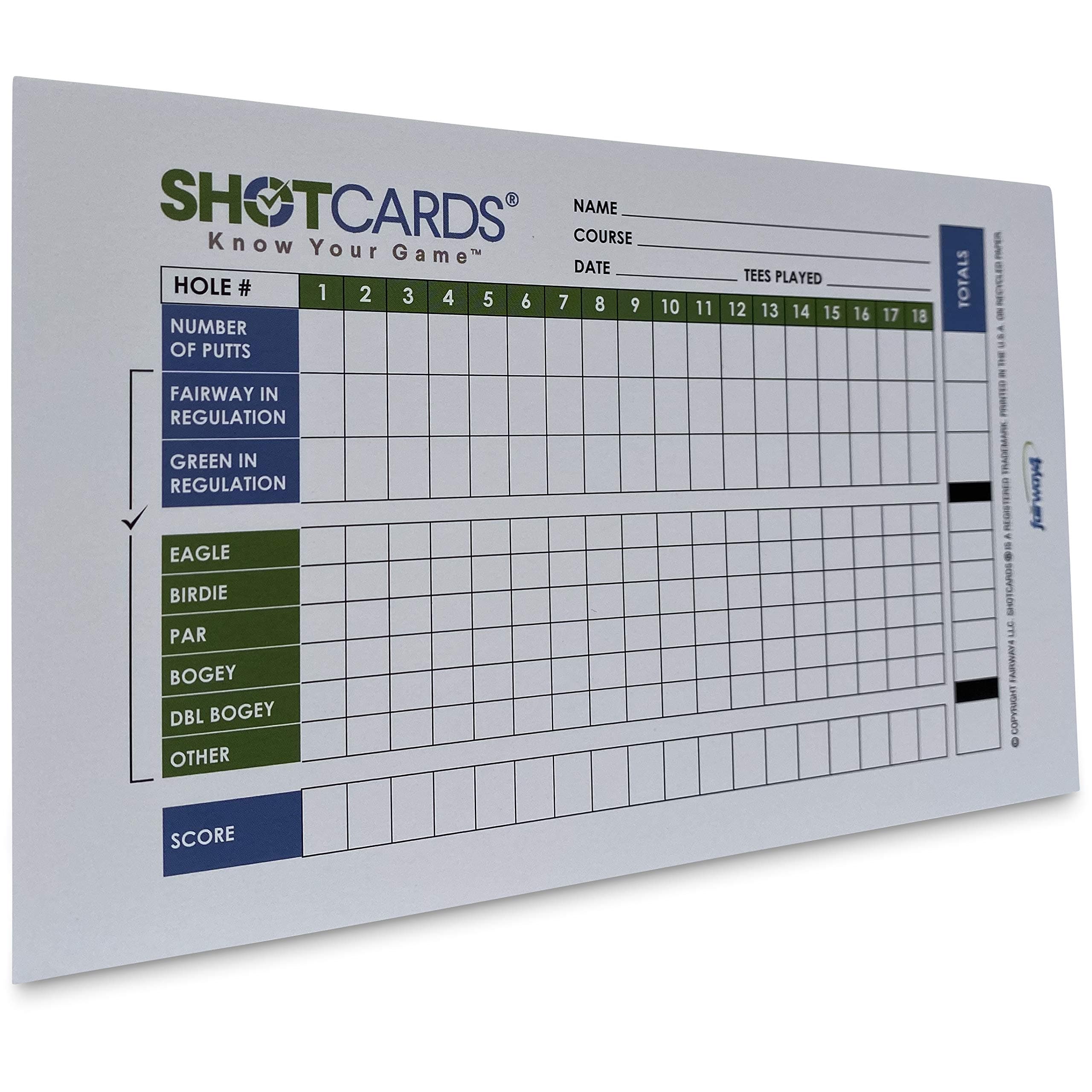 SHOTCARDS Standard Edition (Blue/Green) - Golf Shot and Stat Tracking Scorecards - Pinpoint Weaknesses and Improve Your Game - Training Aid - Detailed Score Tracking