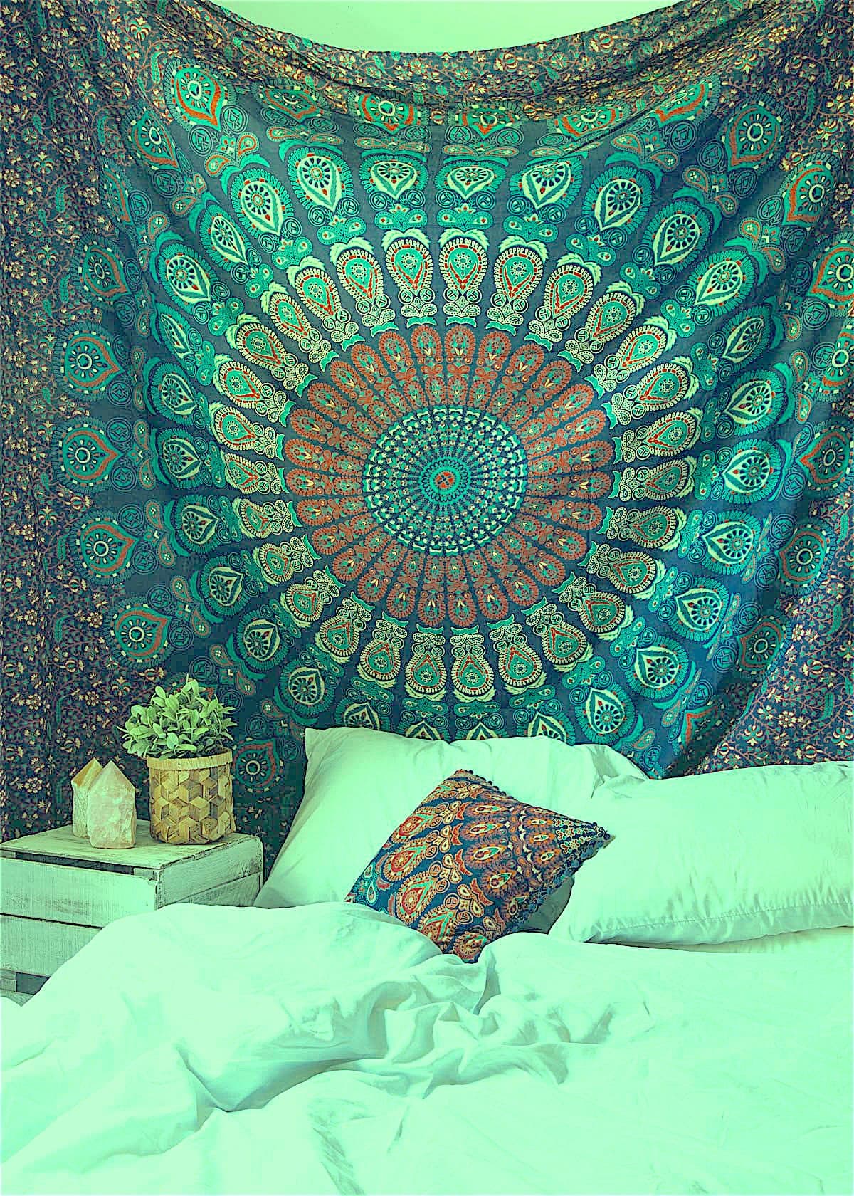 Hippie mandala tapestry psychedelic wall hangings indian dorm decor ombre pigment tapestries by shree expo (blue 3)