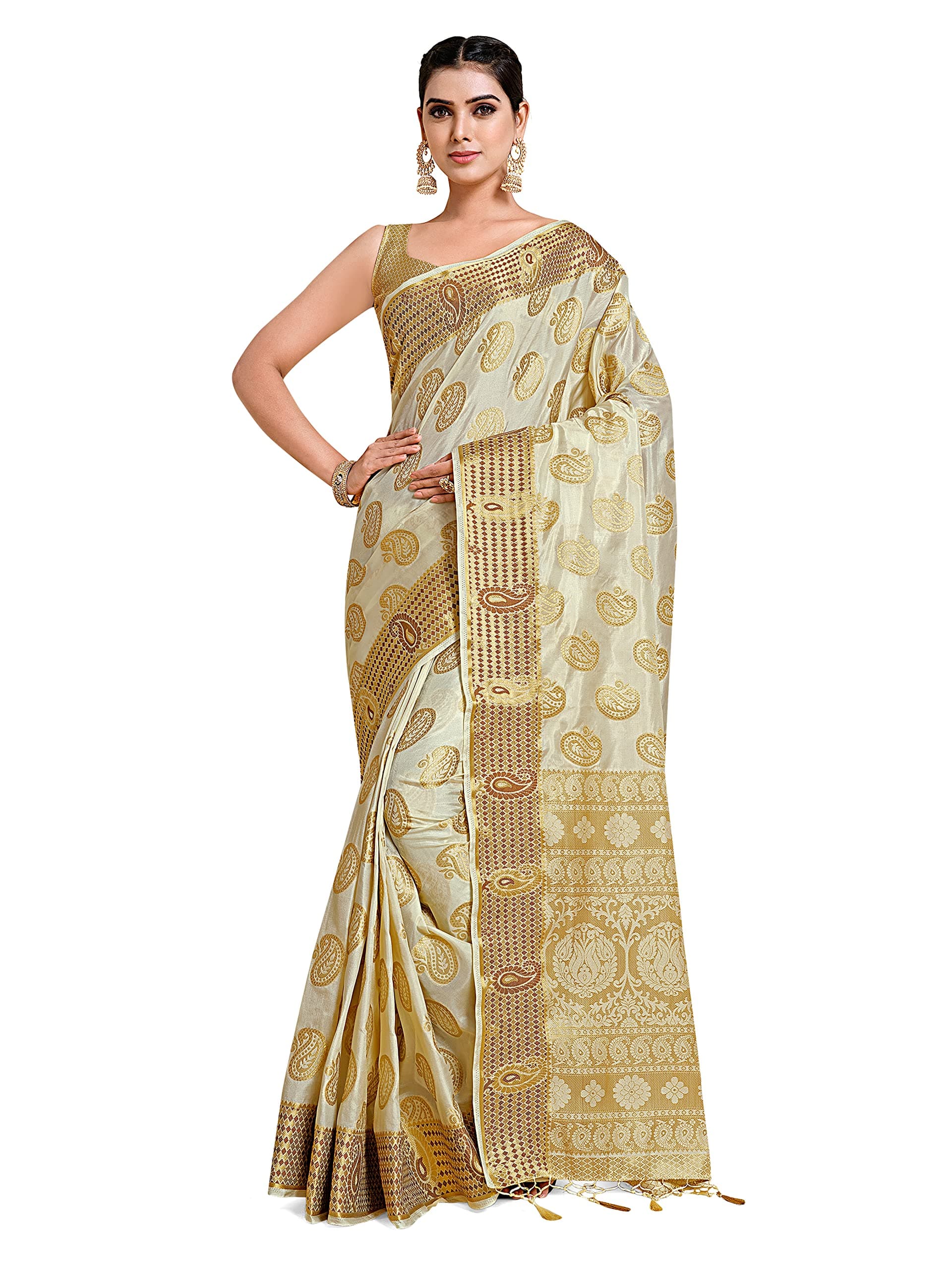 Mimosa Women's Kanjivaram Art Silk Saree With Unstiched Brocade Blouse : 5573-581-SD-HWT