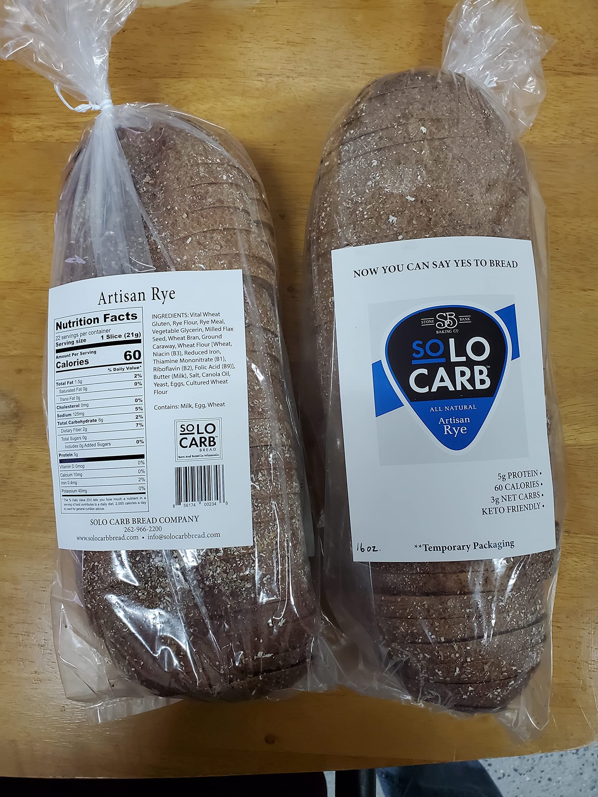 SoLo Carb Bread Artisan Rye (3 Loaves per Order)