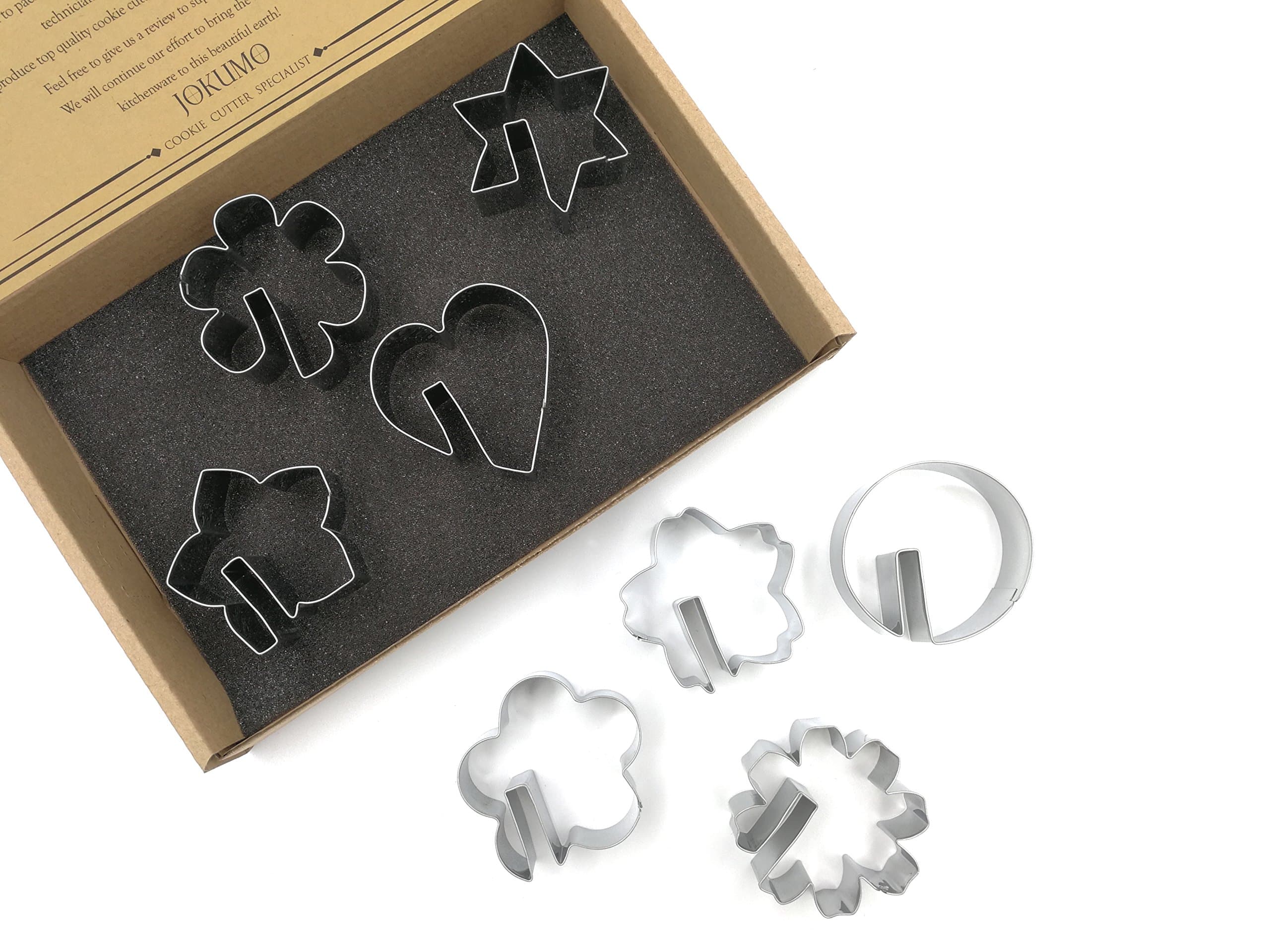 Bite Sized Over the Edge Mug Rim Cookie Cutters Set - 8 PC High Grade 430 Stainless Steel -Hexagram, Circle, Heart and 5 variation of Flower