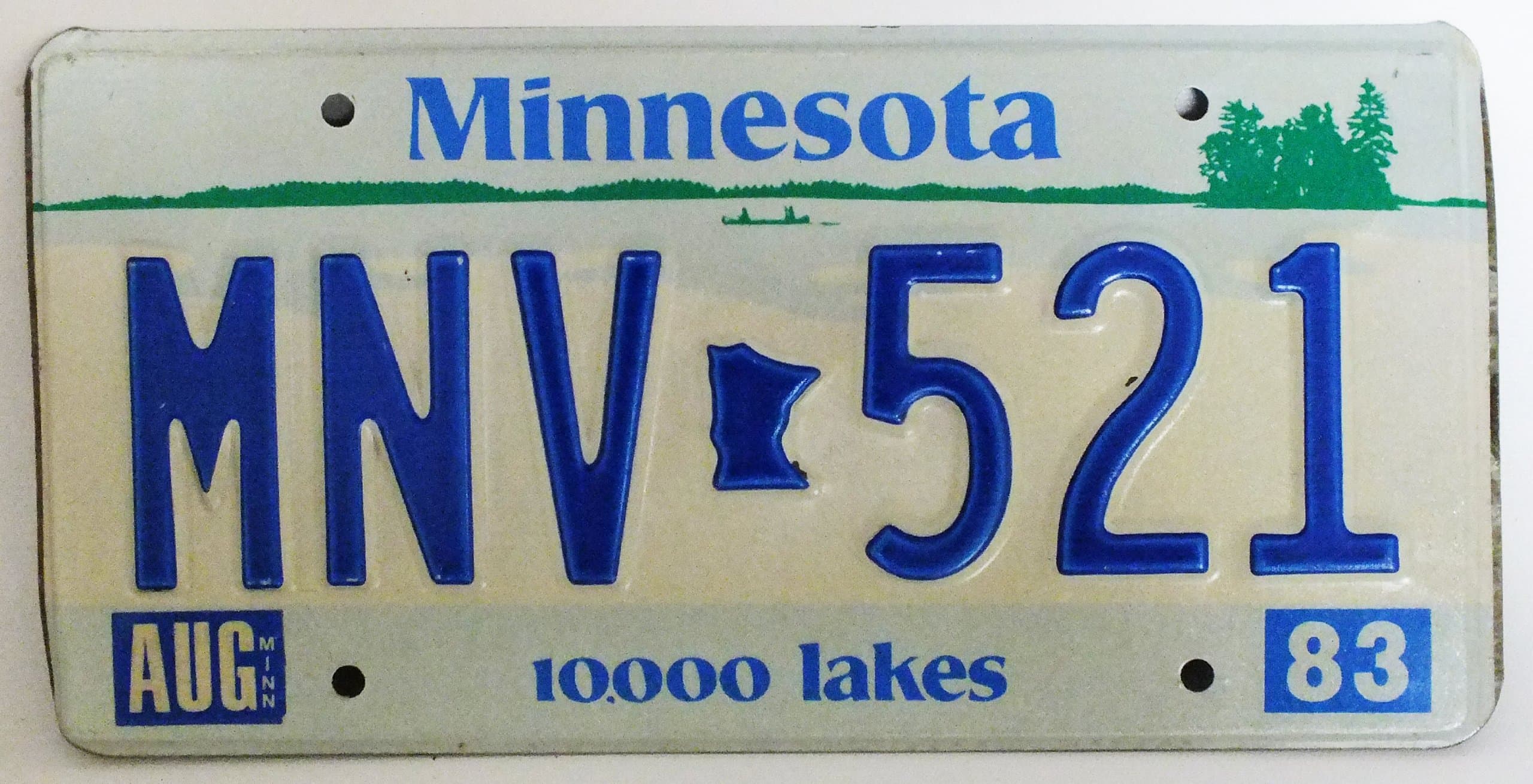 Minnesota 10,000 Lakes License Plate blue numbers on cream - steel