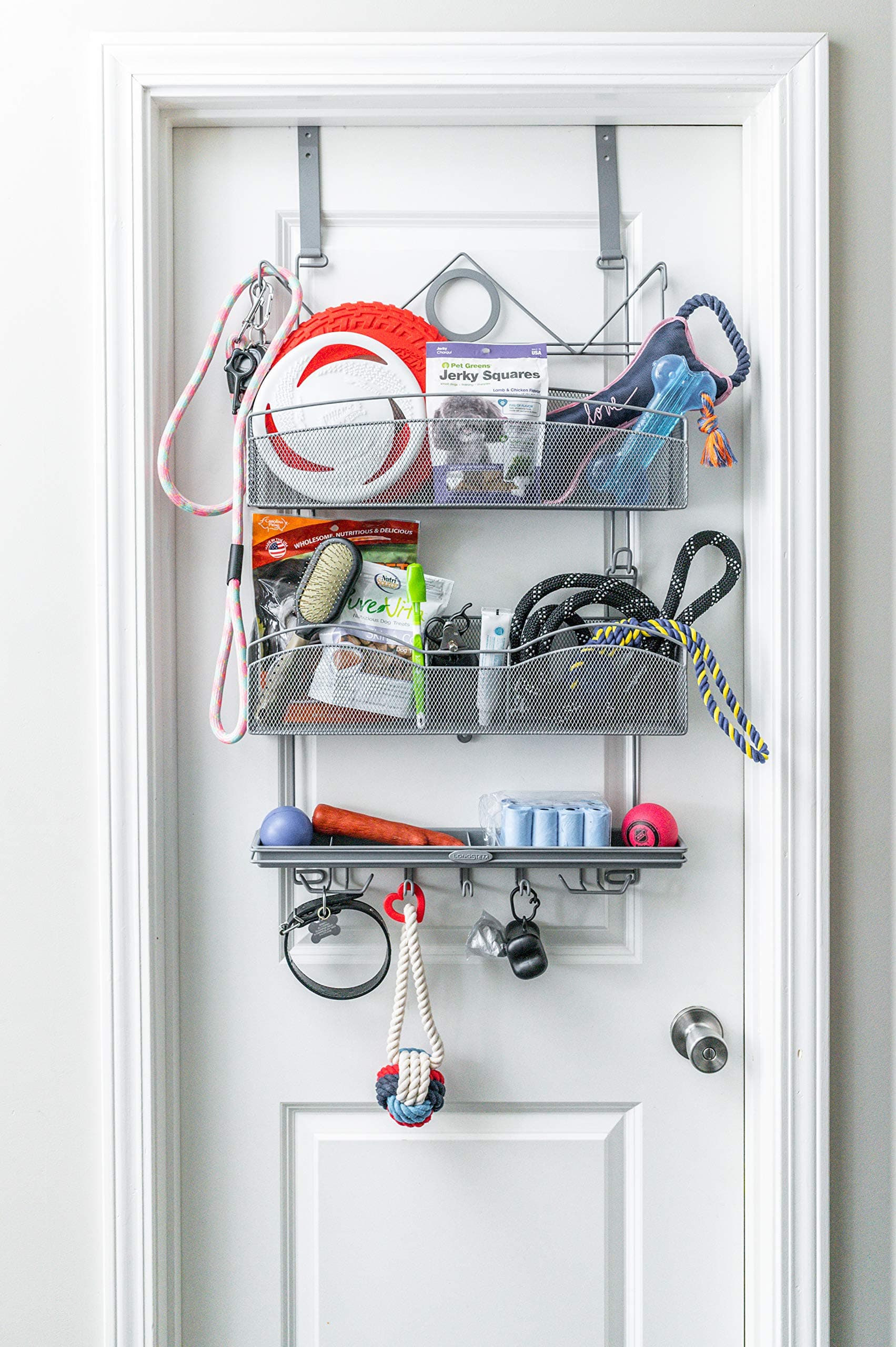 Pet/Dog Storage Organizer Rack Over-Door/Wall #3100 for All Your Pet Supplies, All-in-One Rack in Grey Patented