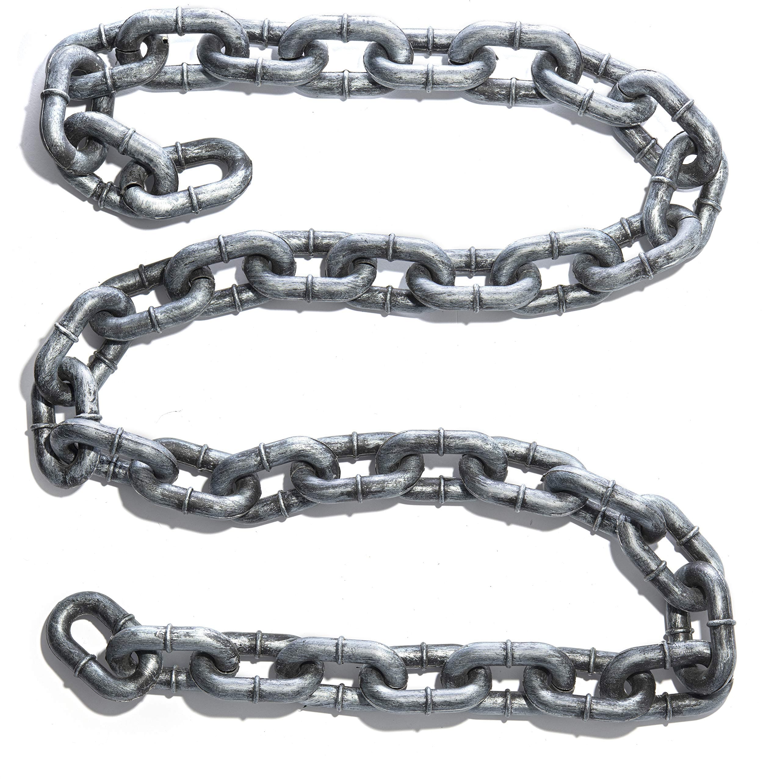 Fake Chain – Halloween Prop Silver & Black 6 Ft. Large Plastic Chain Link, Shackles for Best Rider Costume Accessory or Halloween Décor Prop