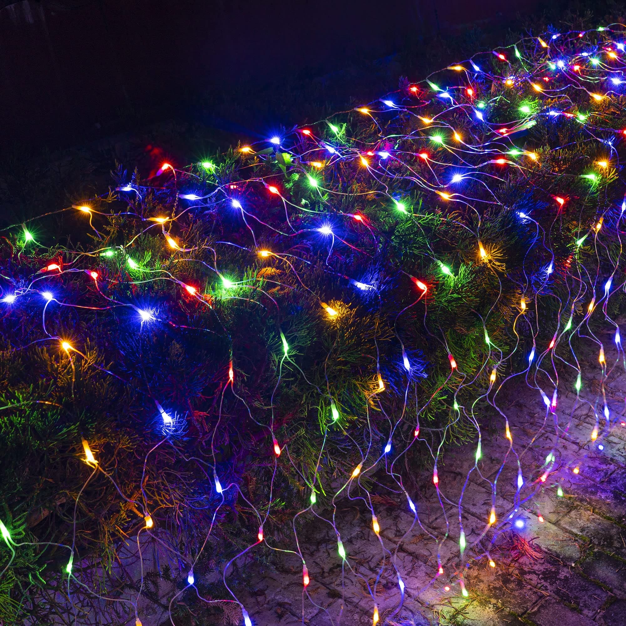 Dazzle Bright Christmas 360 LED Net Lights, 12FT x 5 FT Connectable Waterproof String Lights Clear Wire with 8 Modes, Christmas Decorations for Indoor Outdoor Xmas Yard Garden Decor (Multi Colored)