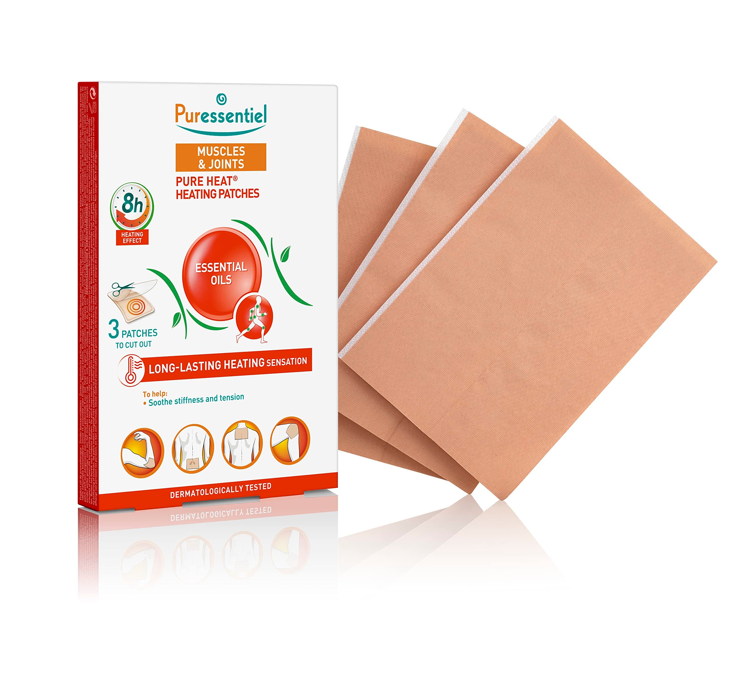 Muscles & Joints Heating Patches (3 Patches) with 14 Essential Oils – Capsicum – Soothe Sensitive Areas Through Their Warming Effect – Last up to 8 Hours – Invisible Under Clothing
