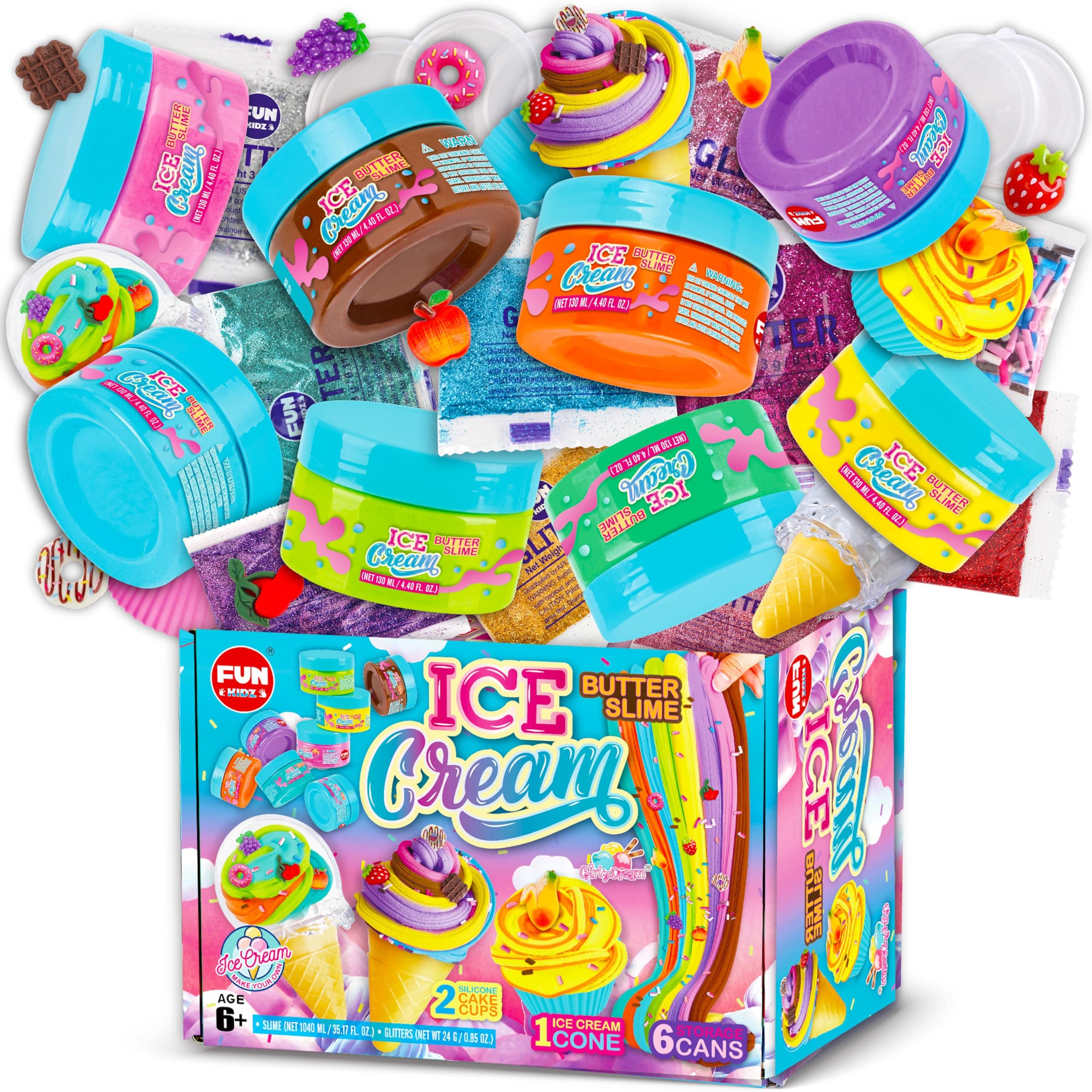 Butter Ice Cream Slime Pack for Girls, FunKidz Premade 4 x 8.79 FL OZ Bottles Pink Fluffy Slime Kit Toys Gifts for Kids Slime Making Kit with Sweet Adds-in Supplies