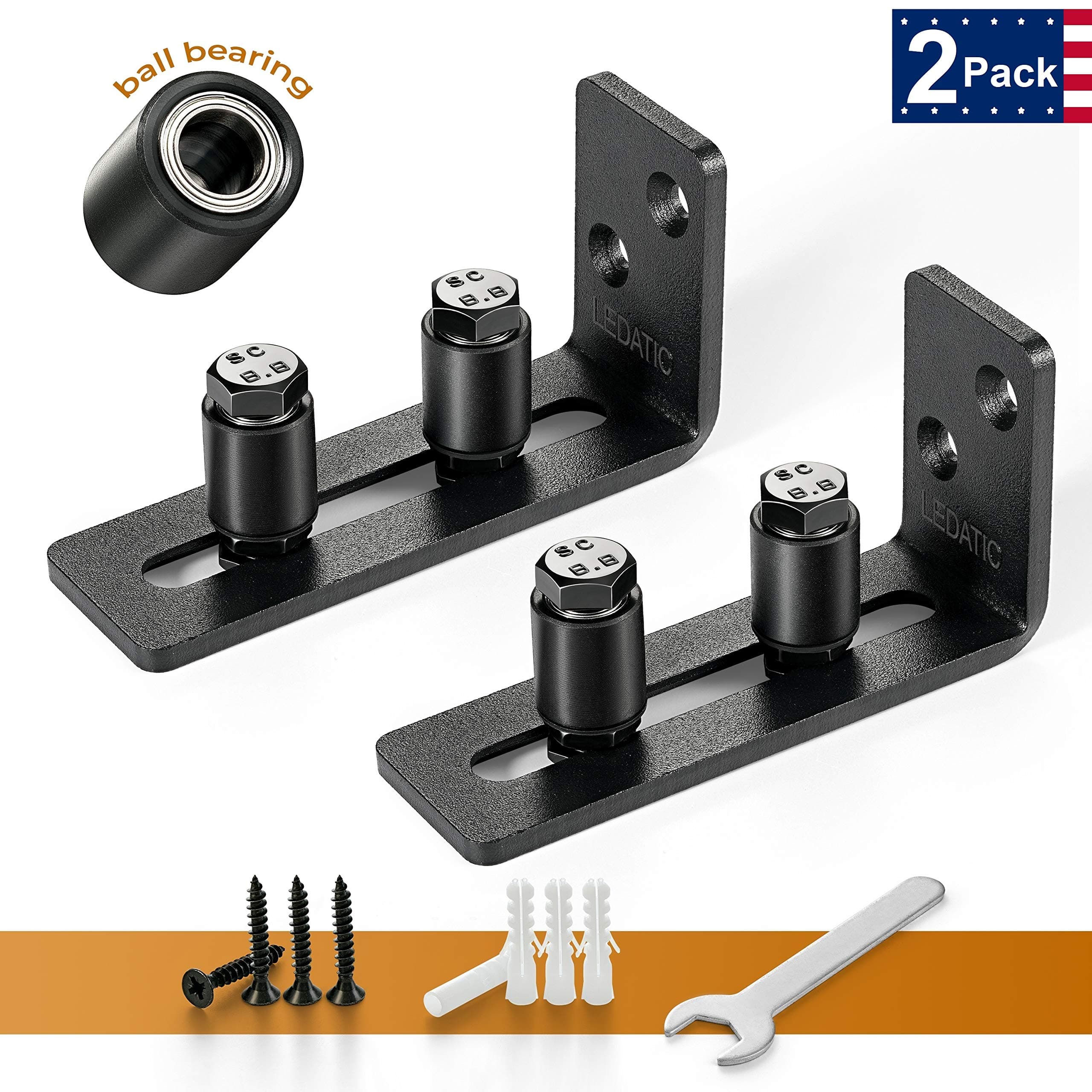 Heavy Duty Sliding Barn Door Floor Guides (2 Pcs, Full kit) | Wall Mount System | Adjustable Stay Rollers | Flat Bottom Design Hardware | Fits All Barn Doors 2.5in Max Thickness (2 Pcs)