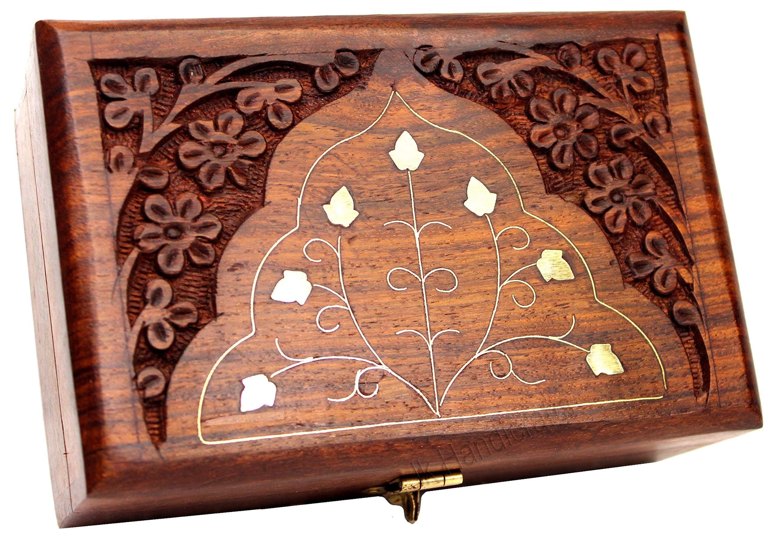 Handmade Wooden Jewellery Box for Women Wood Jewel Organizer Hand Carved with Intricate Carvings Gift Items - 6 inches (Brown02)