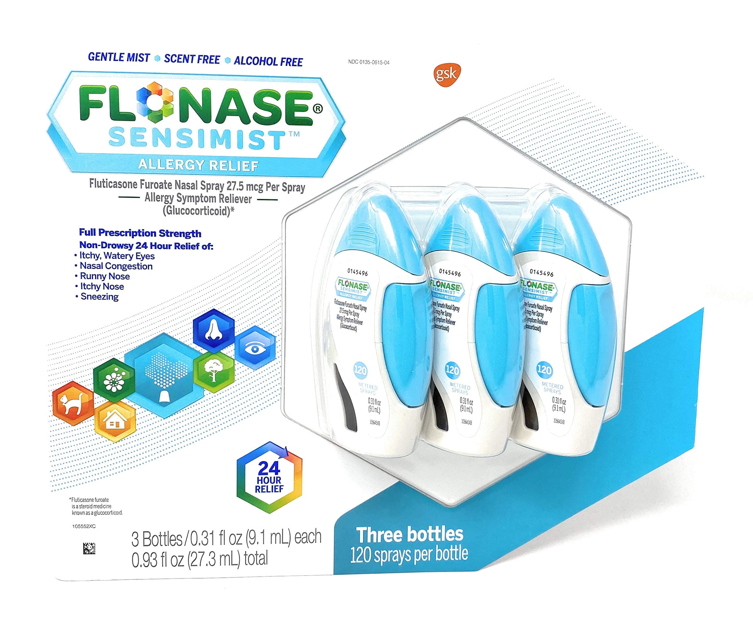 Flonase Sensimist Allergy Relief Spray - 0.54 oz, Pack of 3