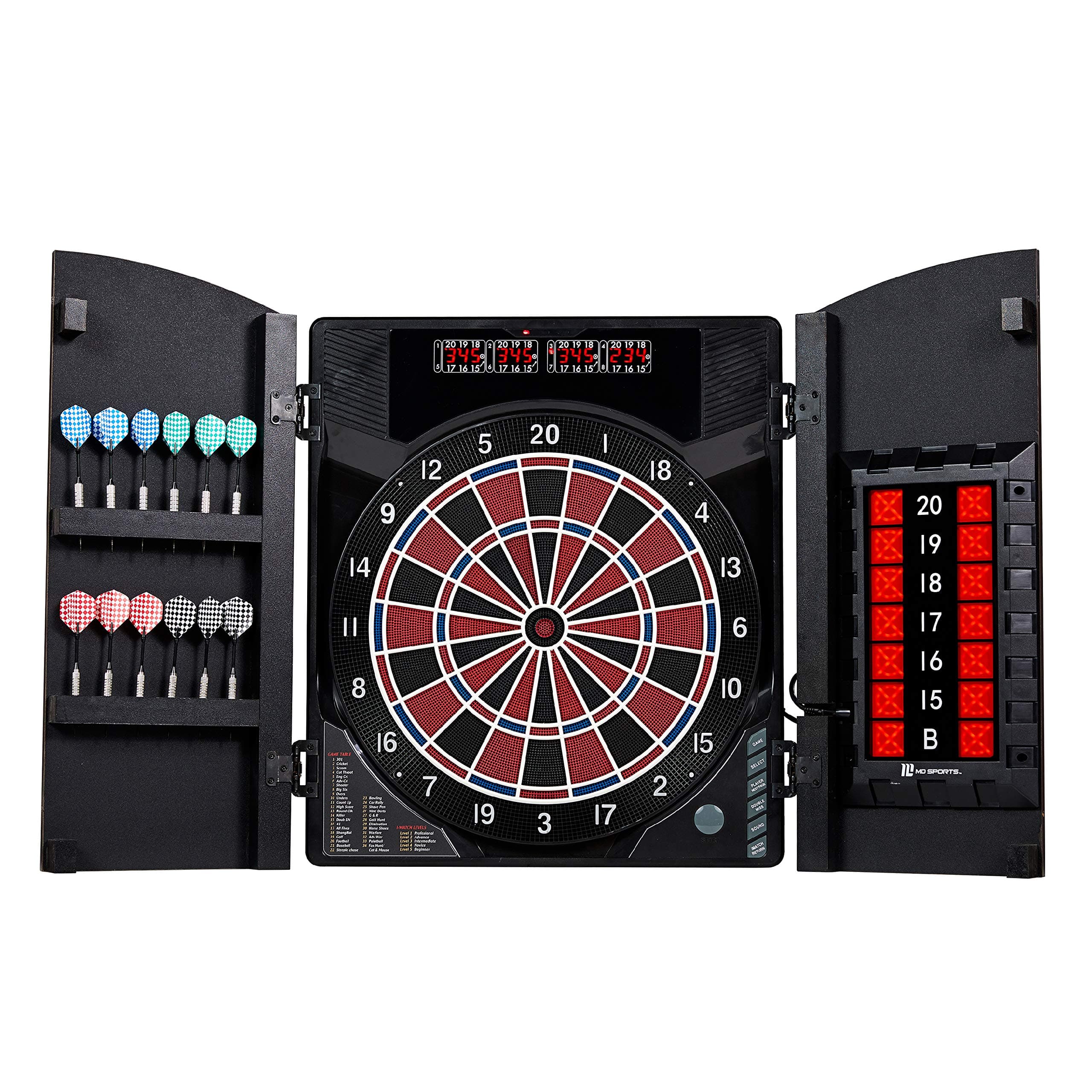 MD Sports New Haven Electronic Dartboard with Cabinet, Brown/Black
