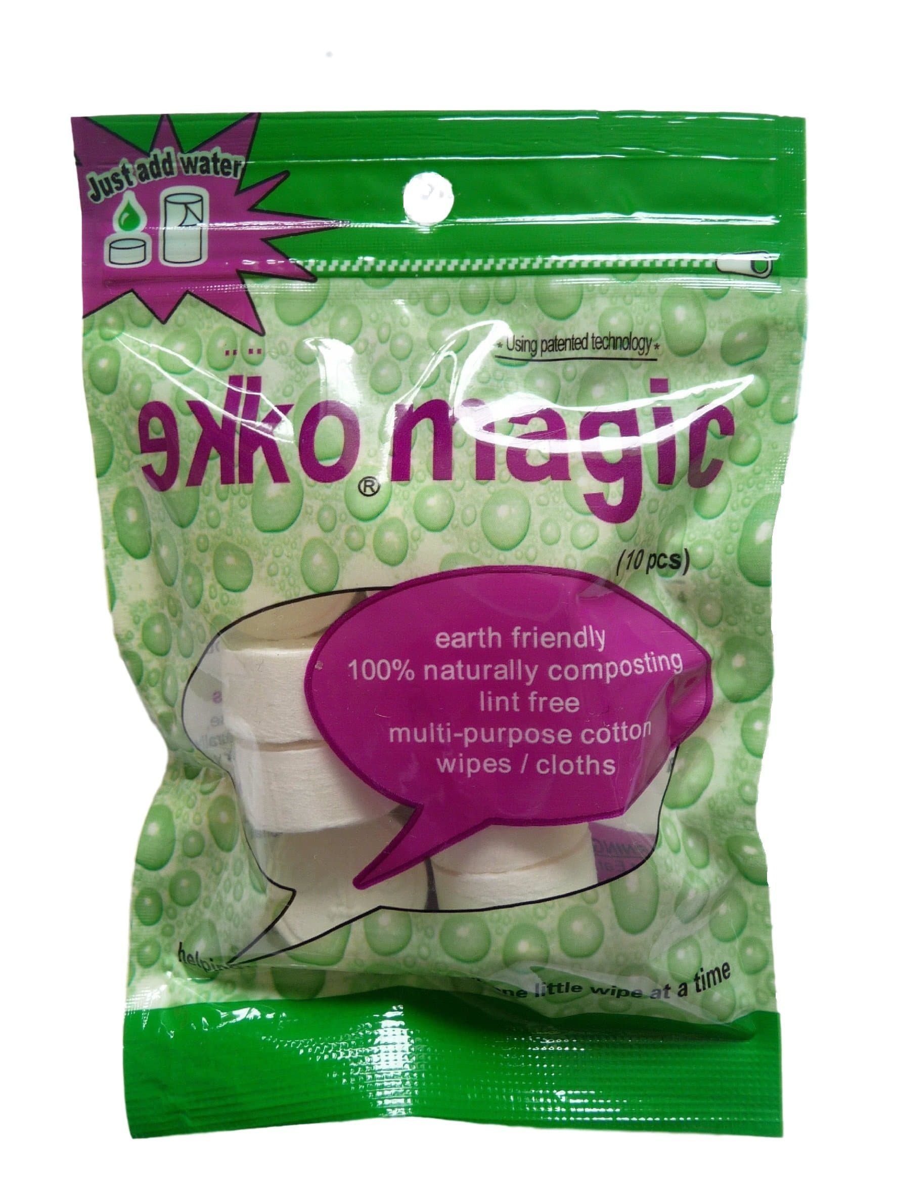 Ekko 100% Pure Multi-Purpose, Reusable, Biodegradable Compressed Cotton Wipes (10)