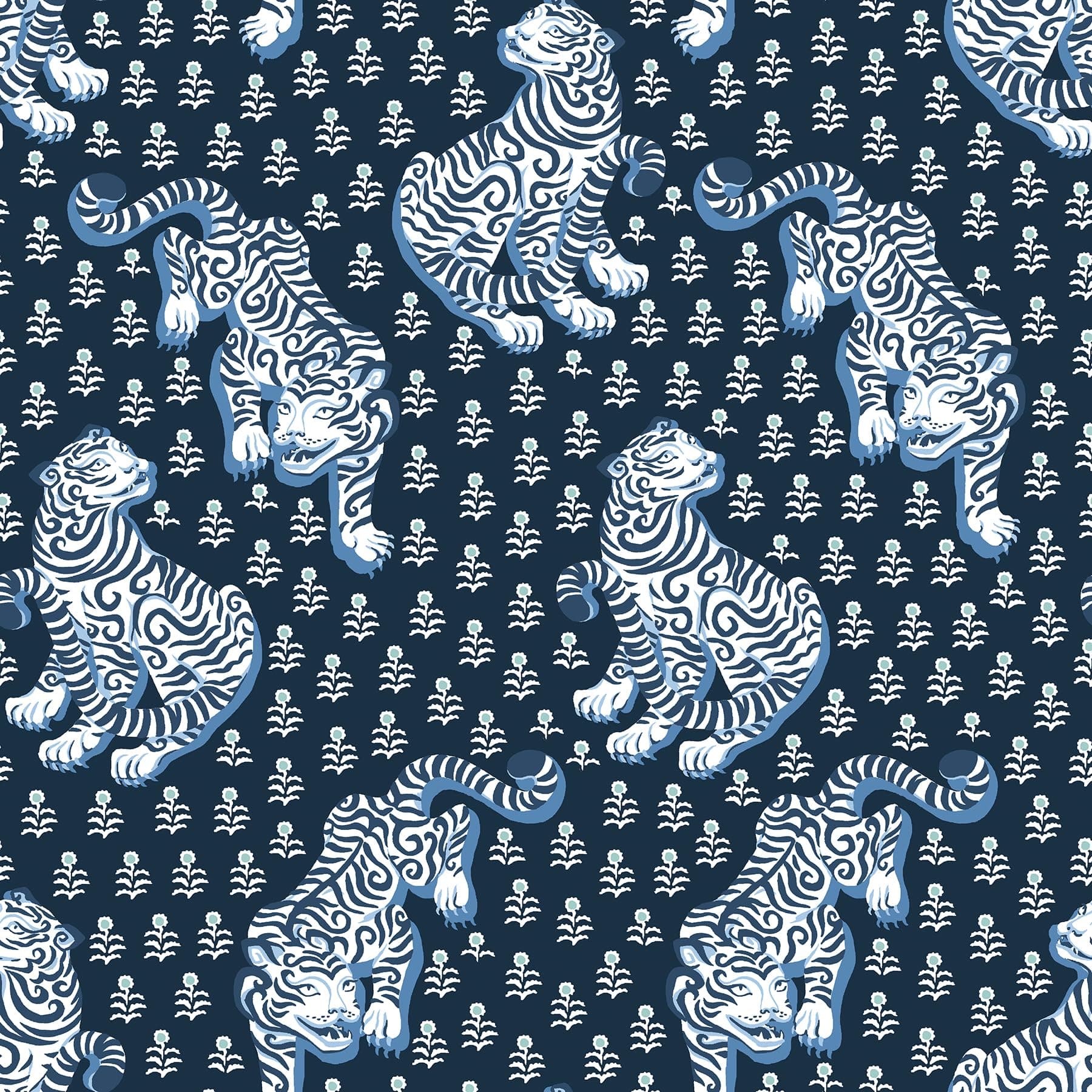 NuWallpaper x Printfresh Navy Tiger Queen Peel and Stick Wallpaper, PFS6106