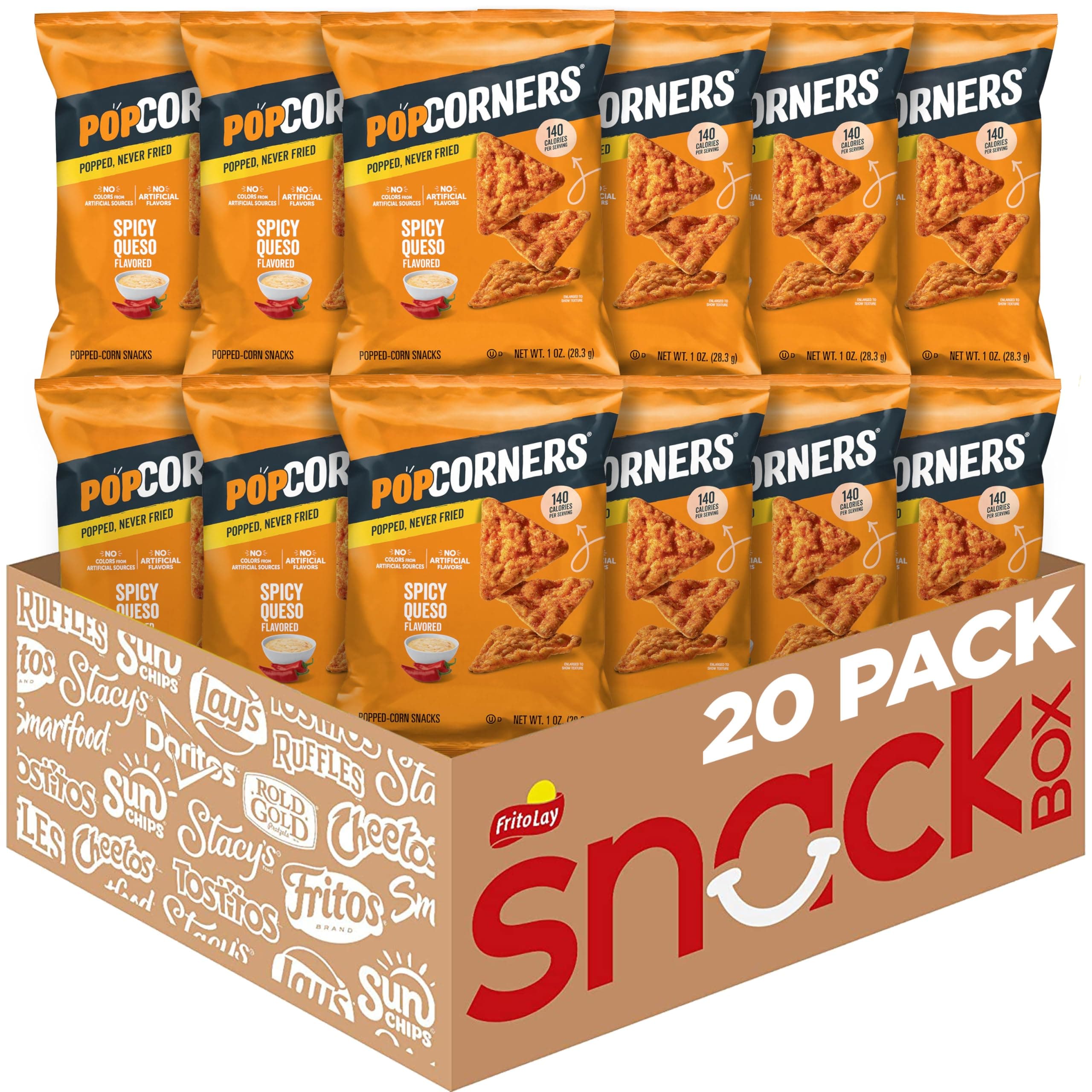 Popped Corn Snacks, Spicy Queso, 1 Ounce Bags (Contains 20 Packets) Packaging May Vary