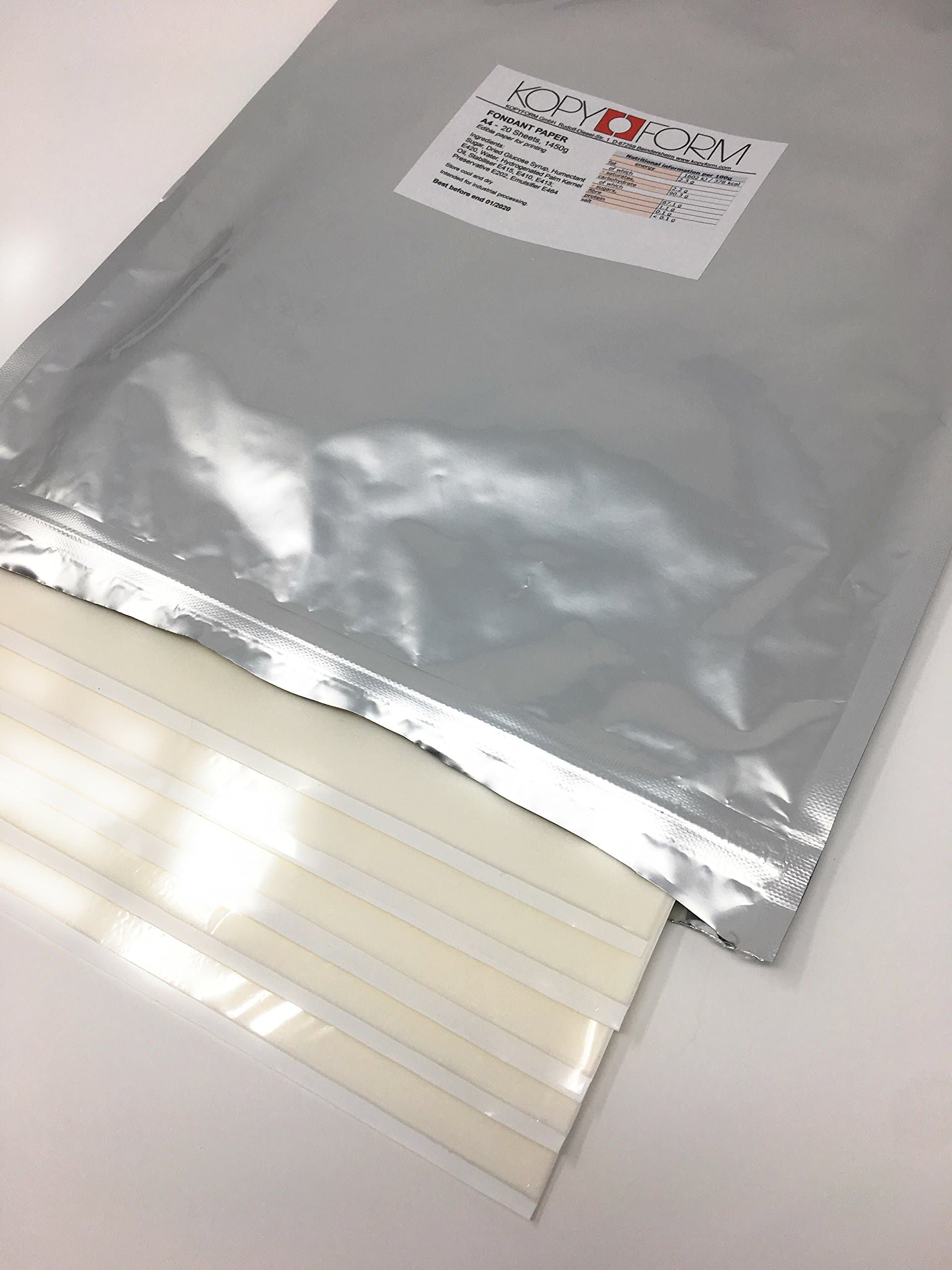 KOPYFORM Fondant Paper/Sugar Paper/Icing Sheets/Frosting Sheets, blank/white, size A4, 20 sheets (TP020)