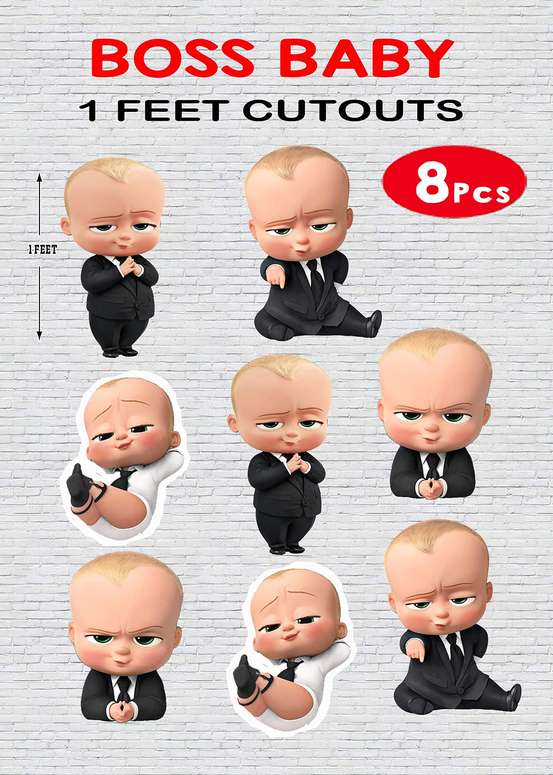 WOW Party Studio Boss Baby Character Cutouts for Happy Birthday Decorations - 8Pcs, 1ft Tall Premium Cardstock Wall & Table Decor for Kids Birthday Party Theme