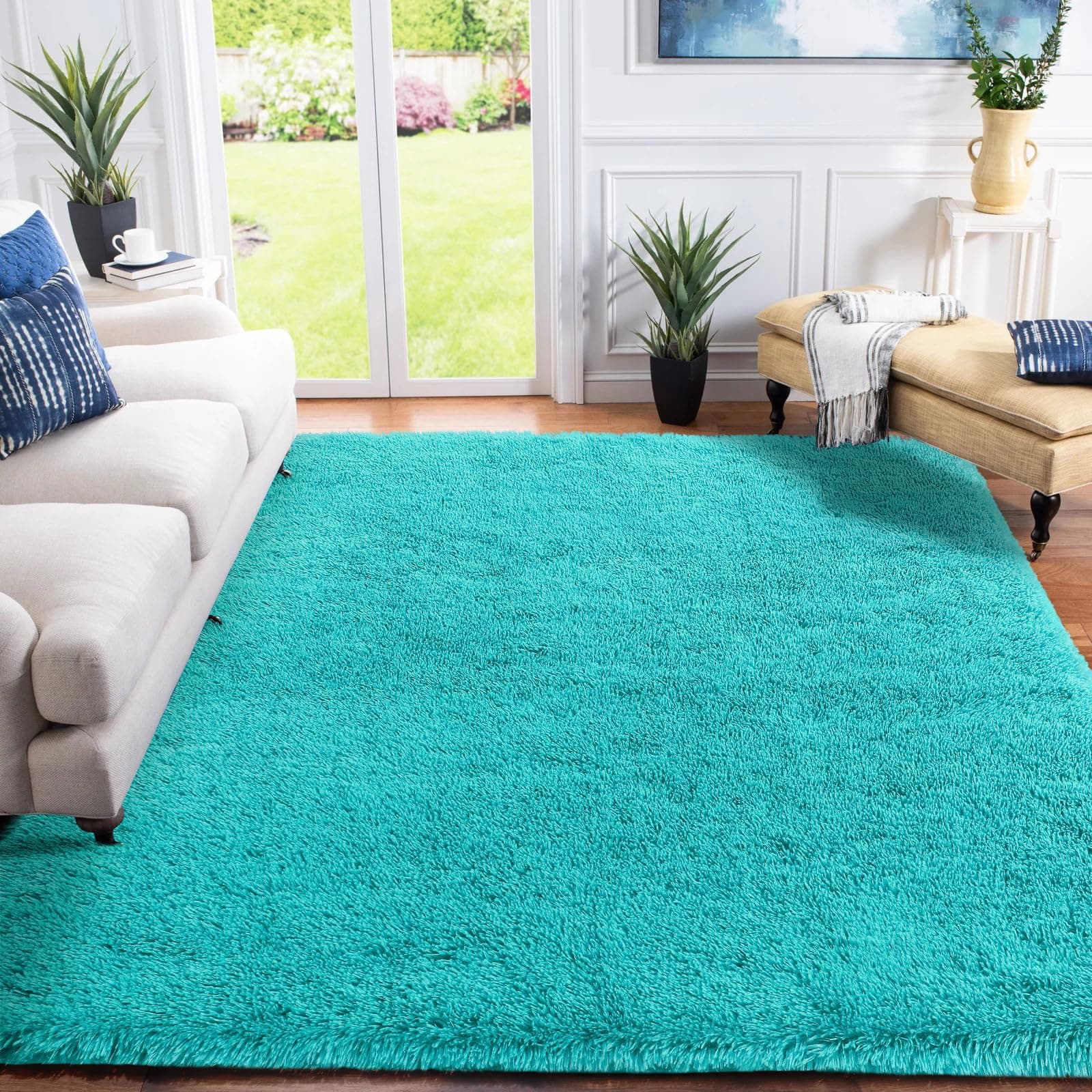 XSIVODLarge Living Room rug, Super Soft Bedroom Area Rugs Floor Carpet, Luxury Fluffy Shag Lounge Carpet Ideal for Bedroom, Nursery, Kids Baby Room, 200x300cm, Teal Blue