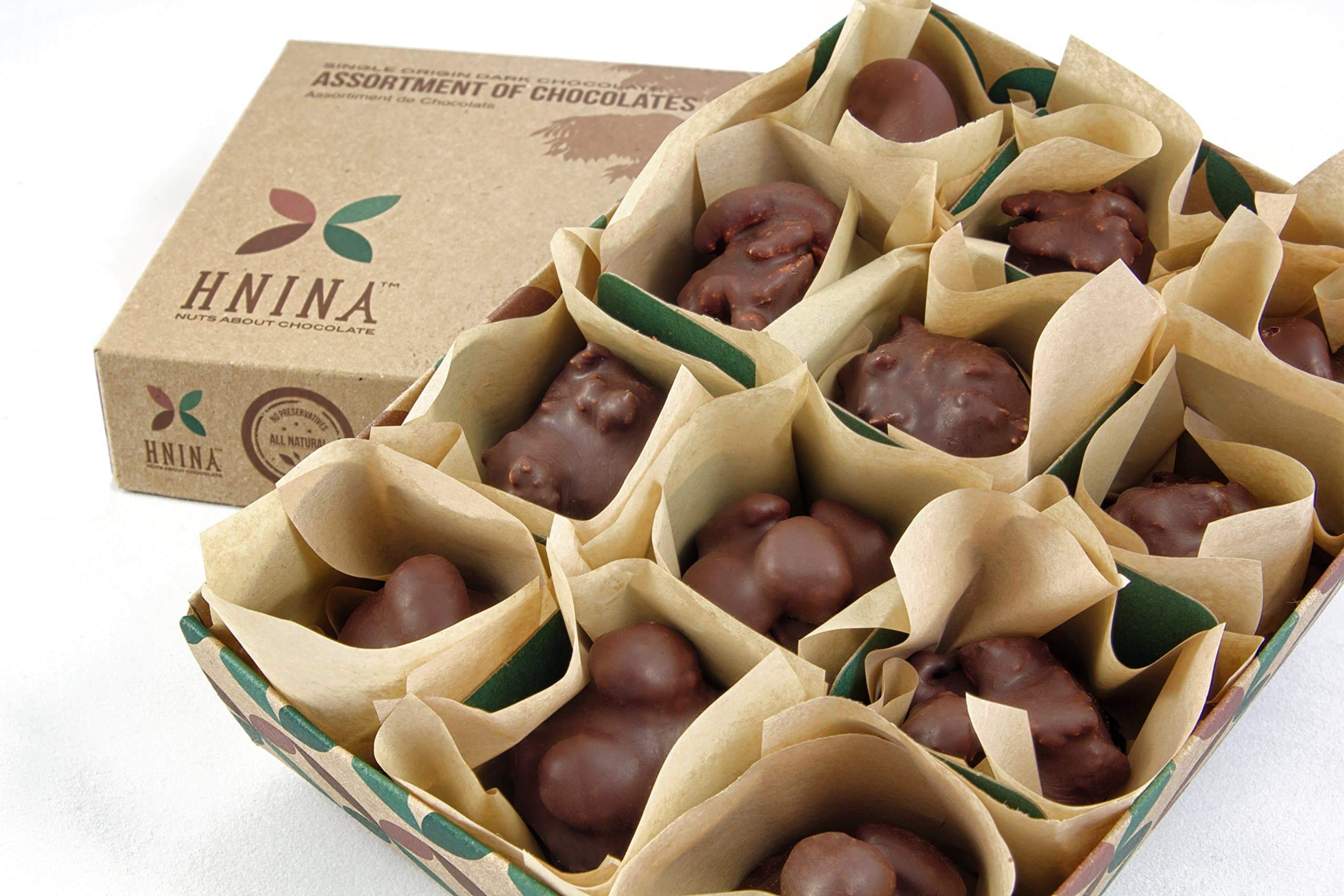 Hnina Raw Chocolate and Sprouted Nuts Truffle Assortment, Roasted Line, 12 Count