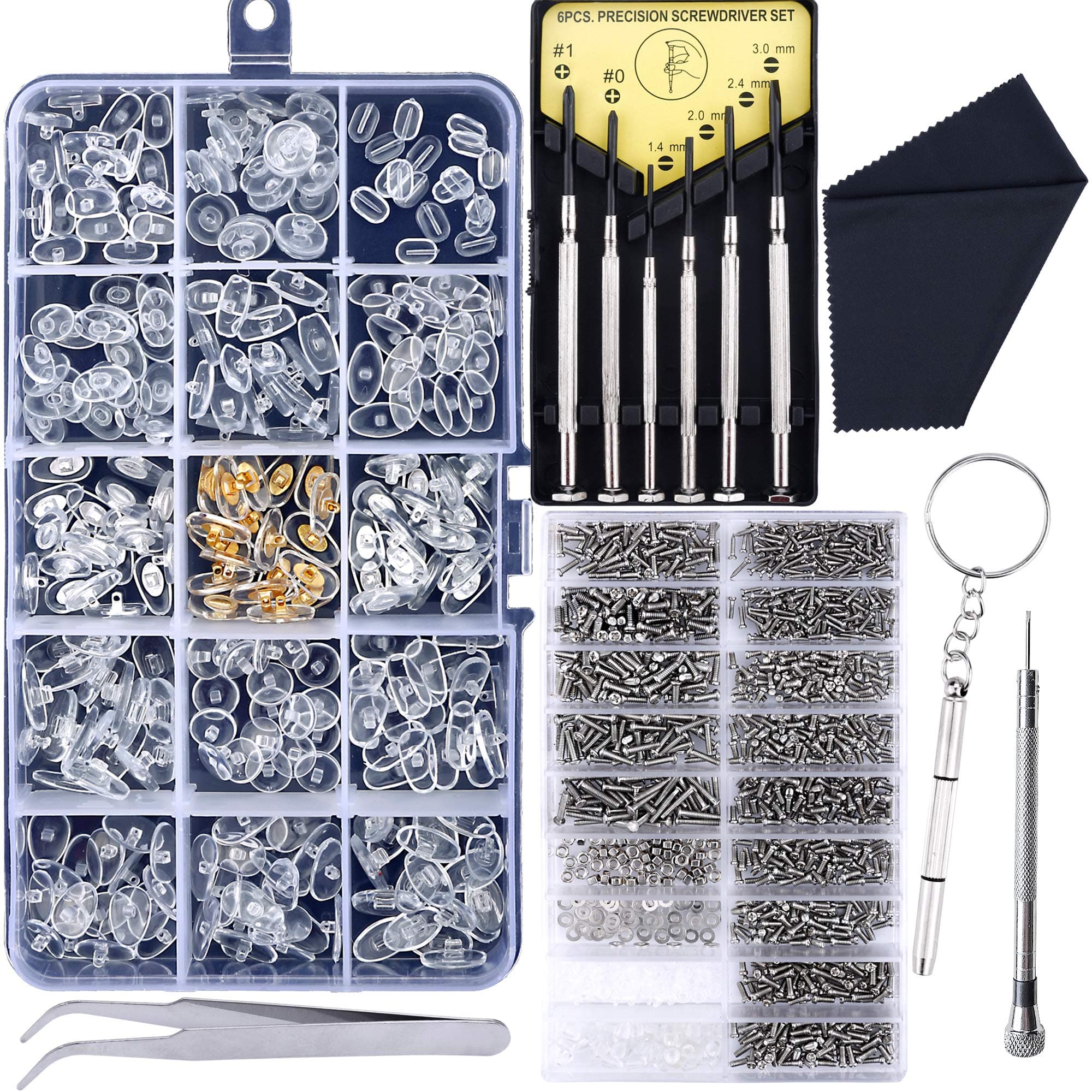 JANYUNUpgrade Version Eyeglass Repair Kit,1500 Pcs More Complete Glasses Screws Kit and Nose Pads with 6 Pcs Screwdrivers and 3 Pcs Tools for Glasses, Eyeglasses and Sunglasses Repair