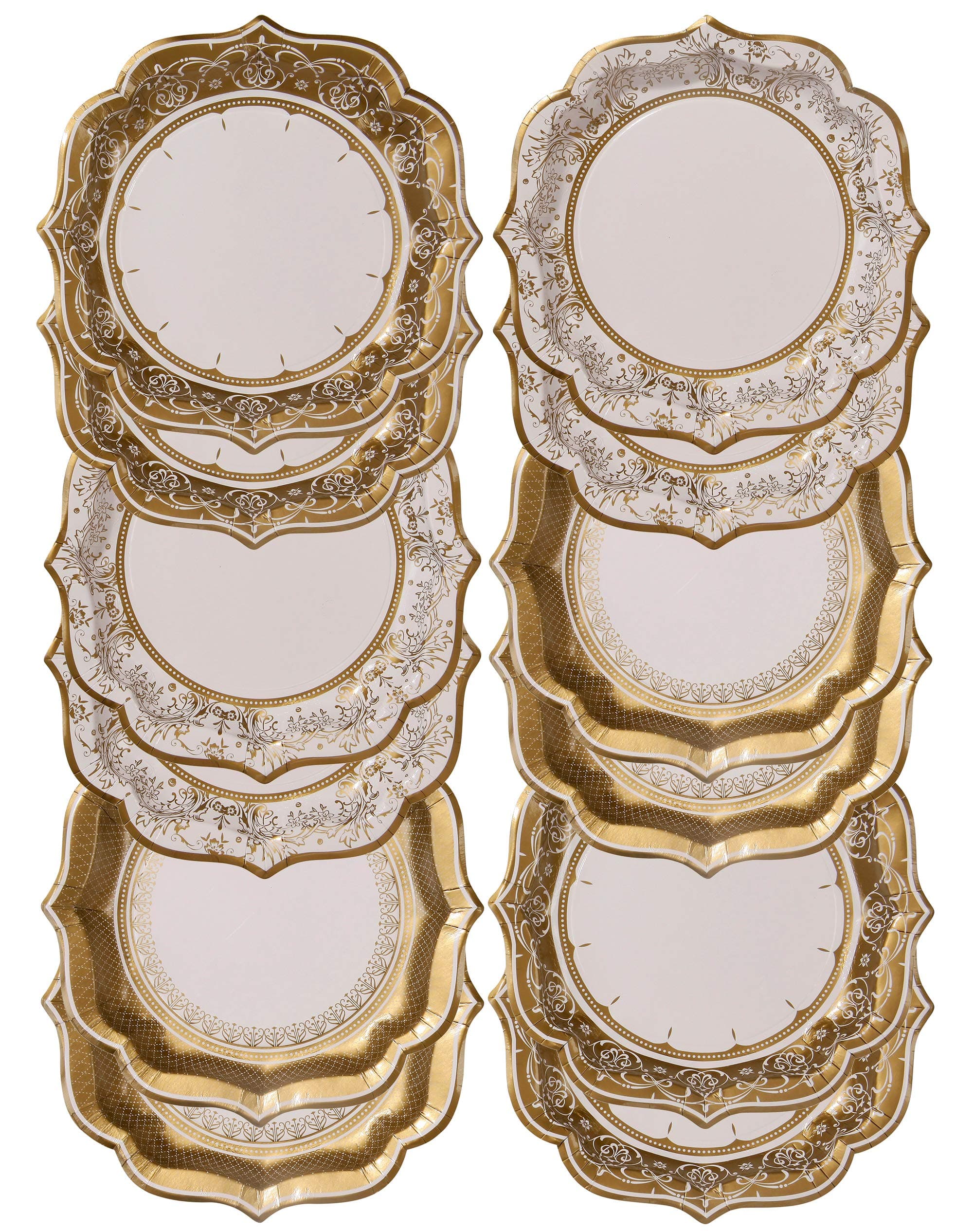 Talking Tables Party Porcelain Gold Ppg Med Pack Of 12-Dia 20cm, 8" Paper Plates Ideal Partyware Supplies For Christmas, Tea, Birthday Party, Wedding Tables And Anniversary, Cream And Gold, 12 Count
