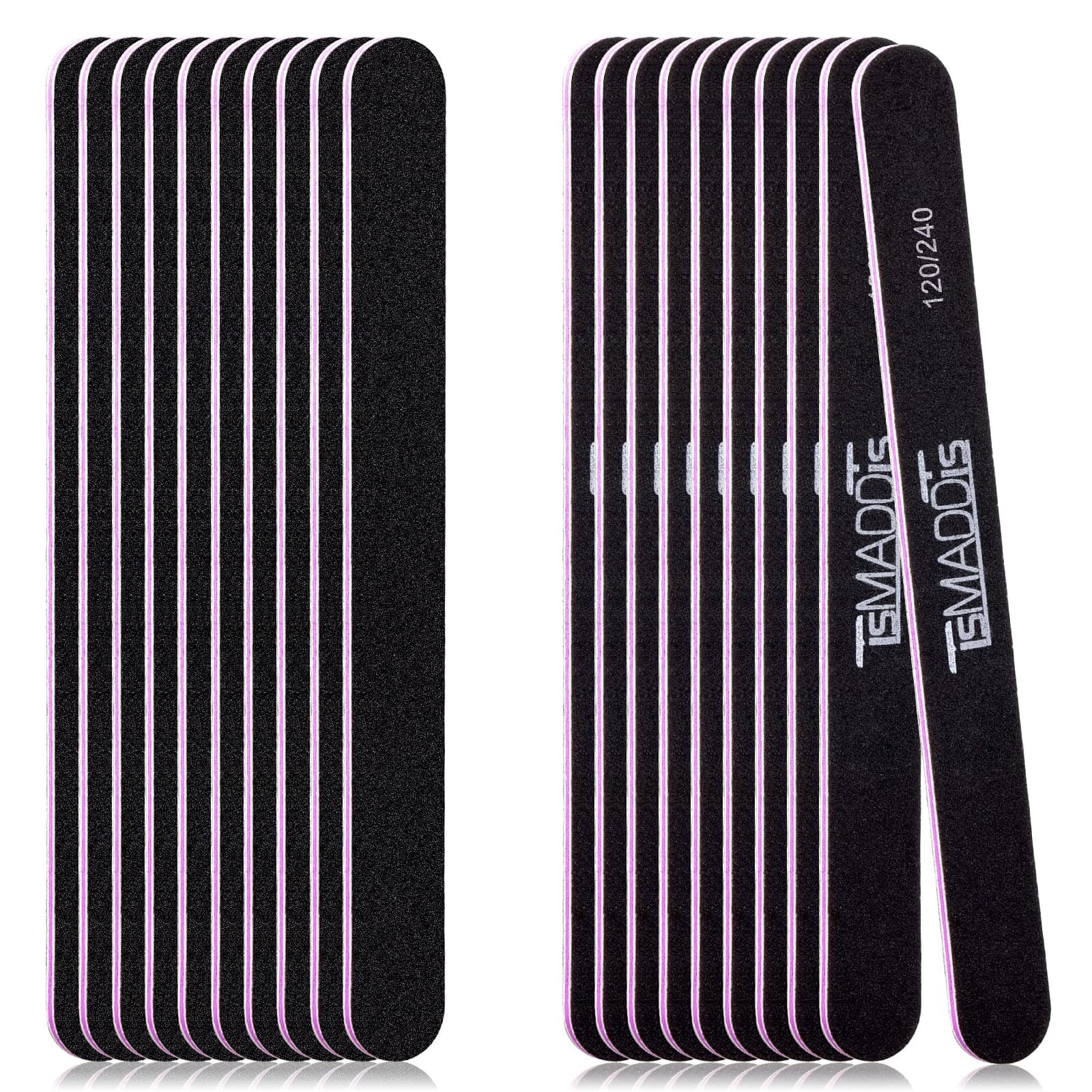 Nail Files, TsMADDTs 20Pcs 120/240 Grit Nail Files Bulk Emery Board for Natural Acrylic Nails Heavy Duty Double Sided Washable Manicure File for Girls Women Men Pet
